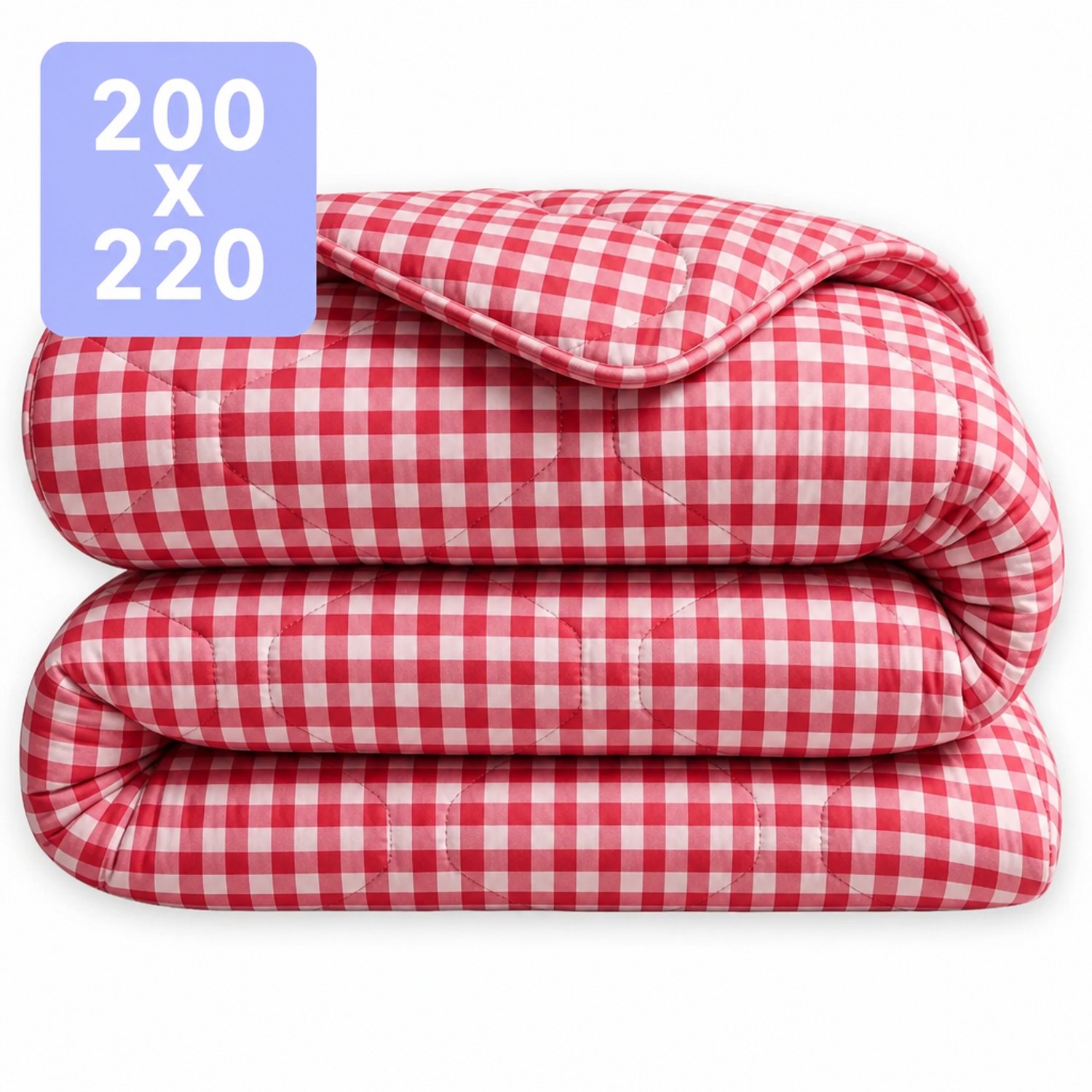 HappyBed Dekbed zonder overtrek 200x220 - 100% Katoen - Wasbaar Dekbed - Bedrukt dekbed zonder hoes - Hoesloos Dekbed - Tweepersoonsdekbed - Gingham Burgundy