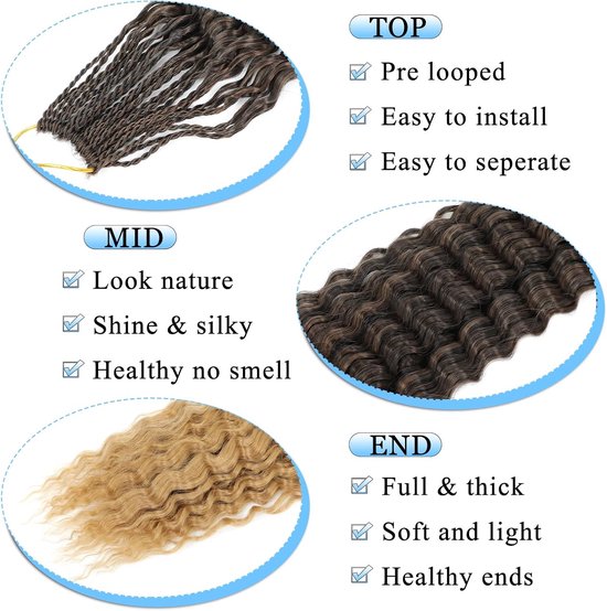 Pre Looped Micro Krullend Gehaakte Haar 8 Packs Braziliaanse Afro Kinky Gehaakte Haarextensies Zwarte Vlechten Hair Extensions Diepe Golf Synthetische (1B/27, 22 Inch (Pack of 8)) — afbeelding 3