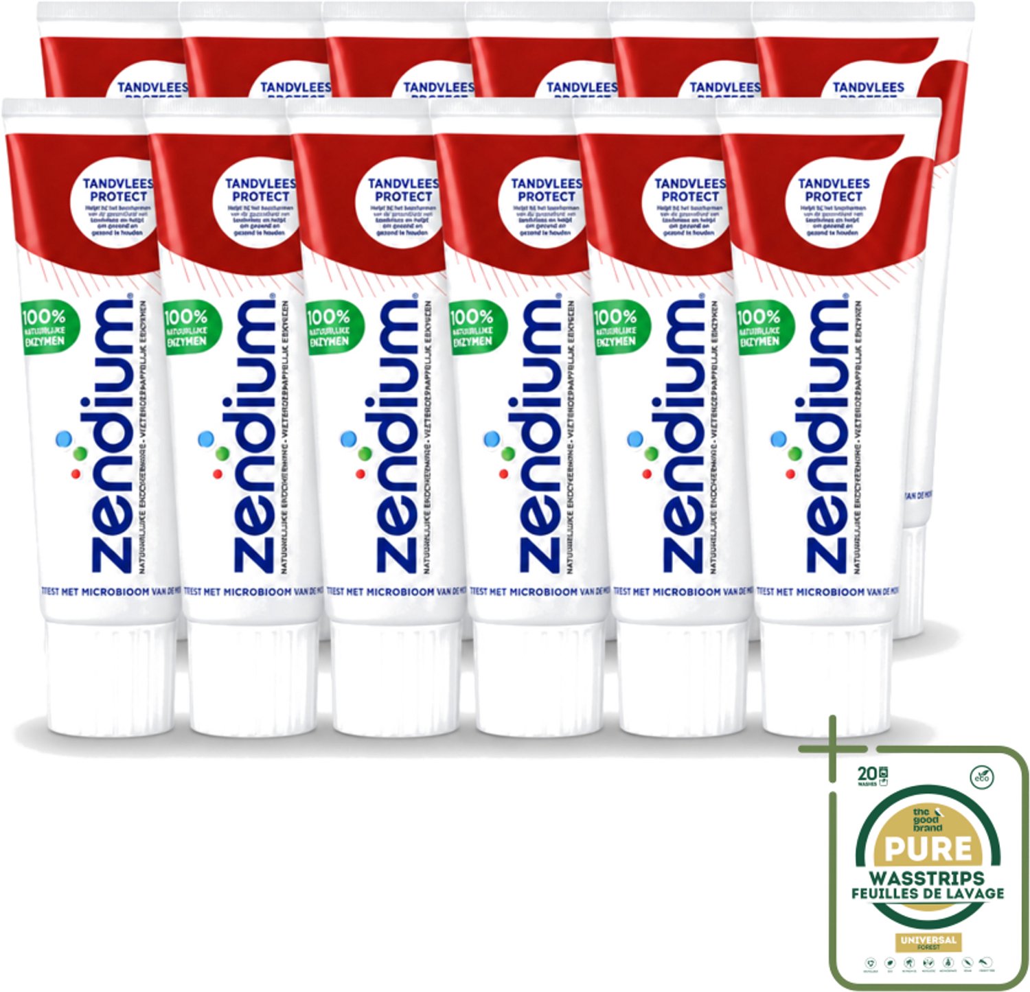12 x Zendium – Tandpasta – Tandvlees Protect – 75 ml - Wasstrips - Gevoelig Tandvlees - Natuurlijke Tandpasta - Tandvlees Bescherming - Milde Tandpasta - Fluoride