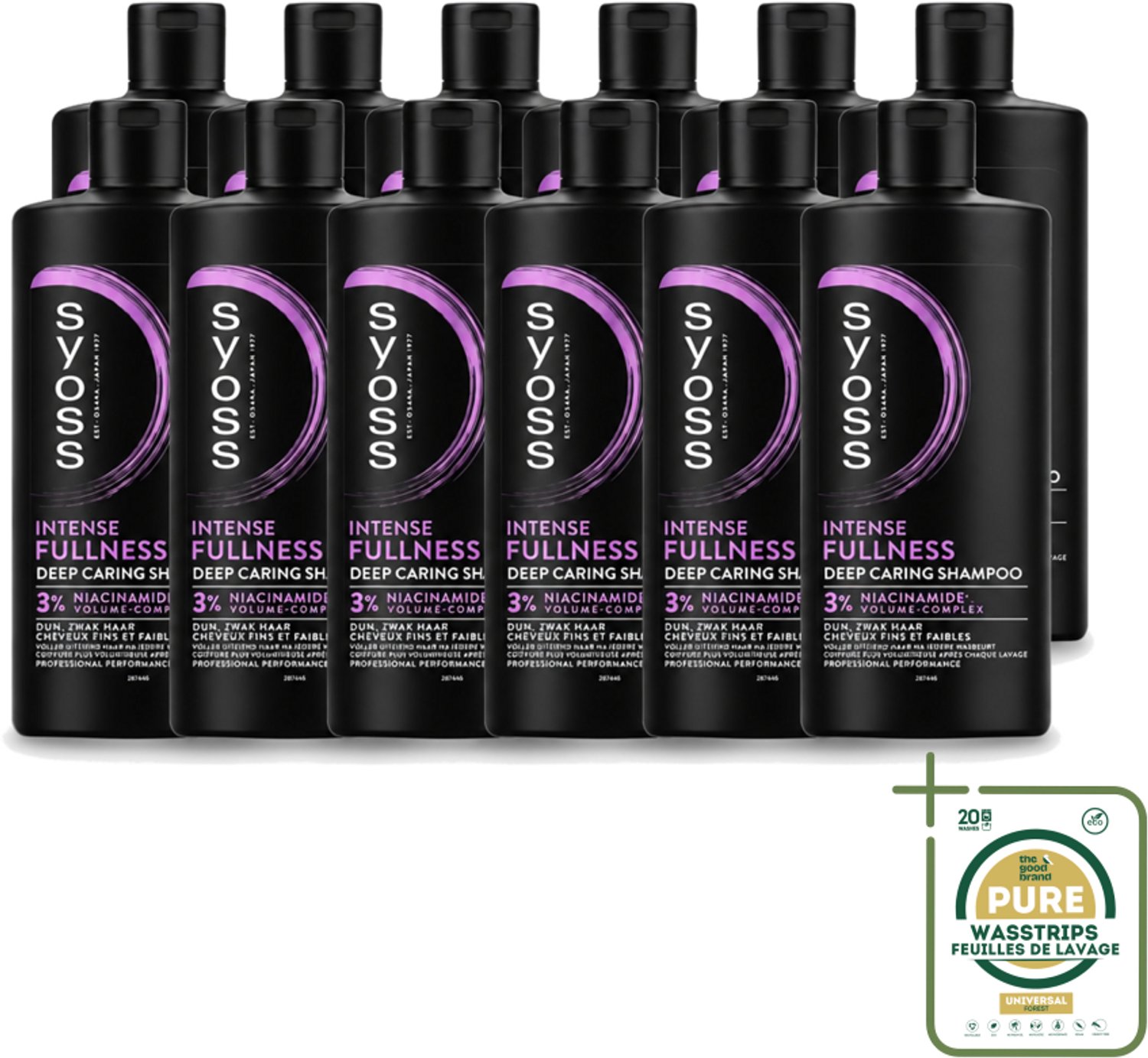 12 x Syoss – Shampoo – Intense Fullness – 440 ml - Wasstrips - Volume Shampoo - Volumizing Shampoo - Niacinamide Shampoo - Fullness Shampoo - Haar Volume