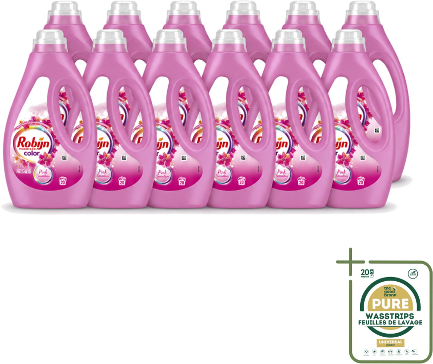 12 x Robijn – Vloeibaar Wasmiddel – Color Pink Sensation – 20 wasbeurten - Wasstrips - Kleurverzorging - Frisheid - Geur - Wasmiddel - Bonte Was