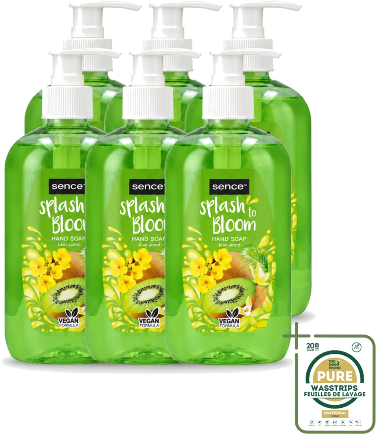 6 x Sence – Handzeep – Splash To Bloom Kiwi – 500 ml - Wasstrips - Handzeep - Handwas - Kiwi Geur - Hygiëne - Huidverzorging
