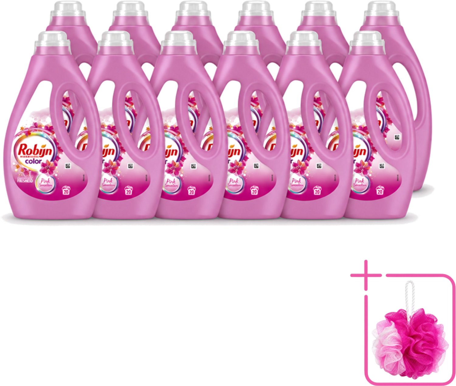 12 x Robijn – Vloeibaar Wasmiddel – Color Pink Sensation – 20 wasbeurten - Bulkverpakking - Kleurverzorging - Douchemop - Wasmiddel