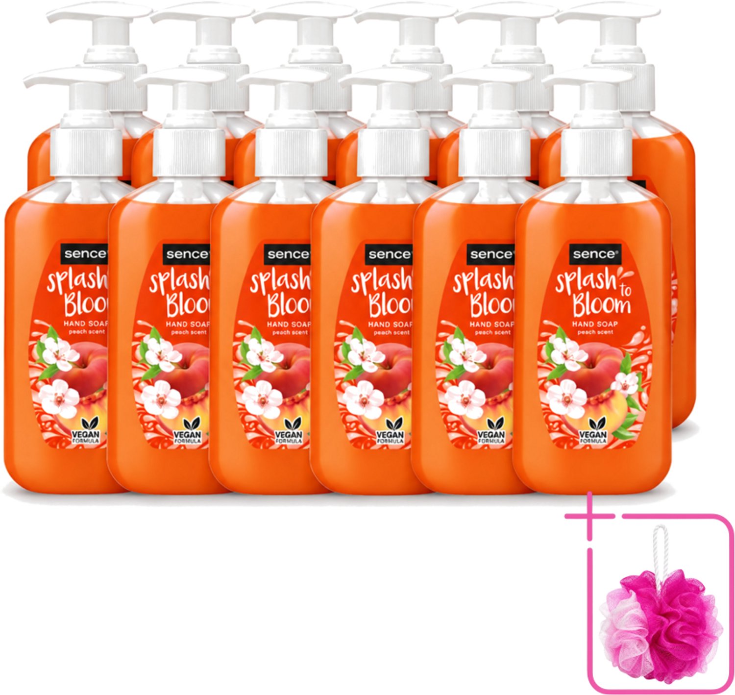 12 x Sence – Handzeep – Splash To Bloom Peach – 500 ml - Bulkverpakking - Handzeep - Douchemop - Perzikgeur