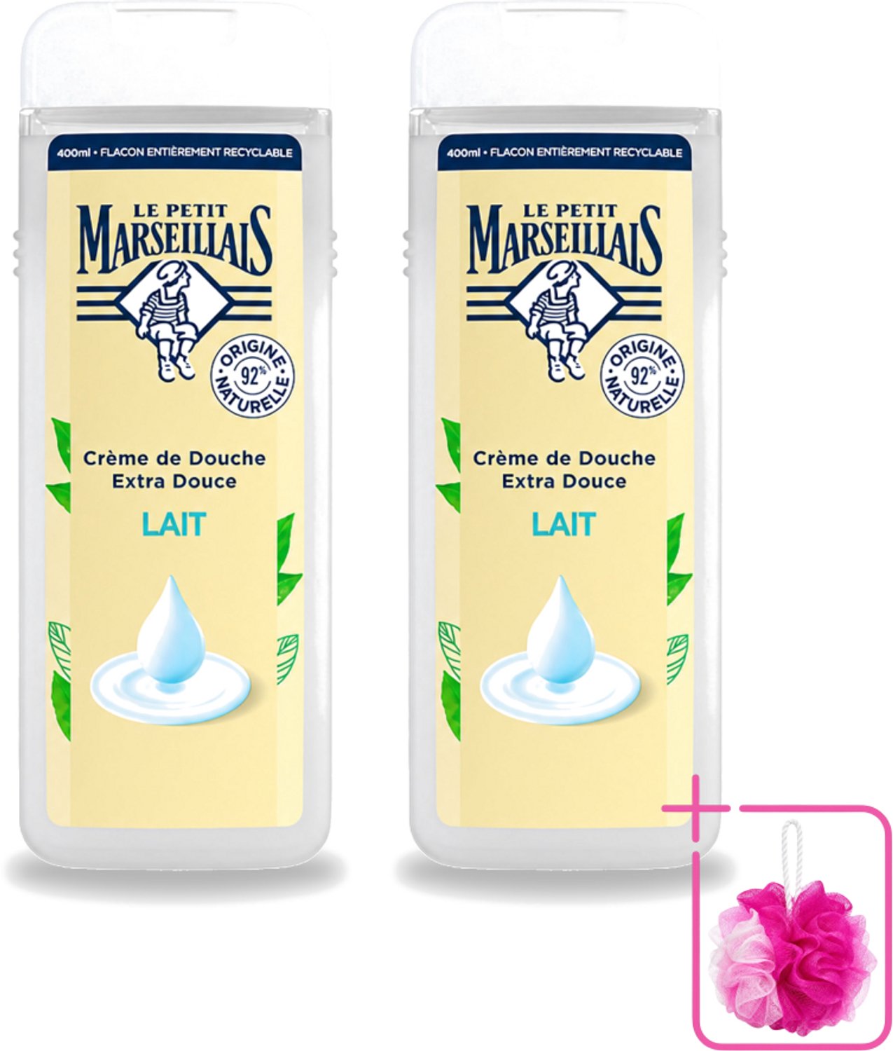 2 x Le Petit Marseillais – Douchecrème – Lait – 400 ml - Bulkverpakking - Douchecrème - Douchemop - Huid verzorging
