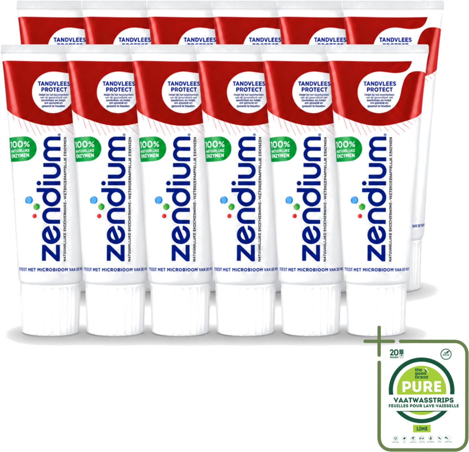 12 x Zendium – Tandpasta – Tandvlees Protect – 75 ml - Grootverpakking - Vaatwasstrips - Gevoelig Tandvlees - Tandvlees Bescherming - Natuurlijke Tandpasta - Milde Tandpasta - Fluoride