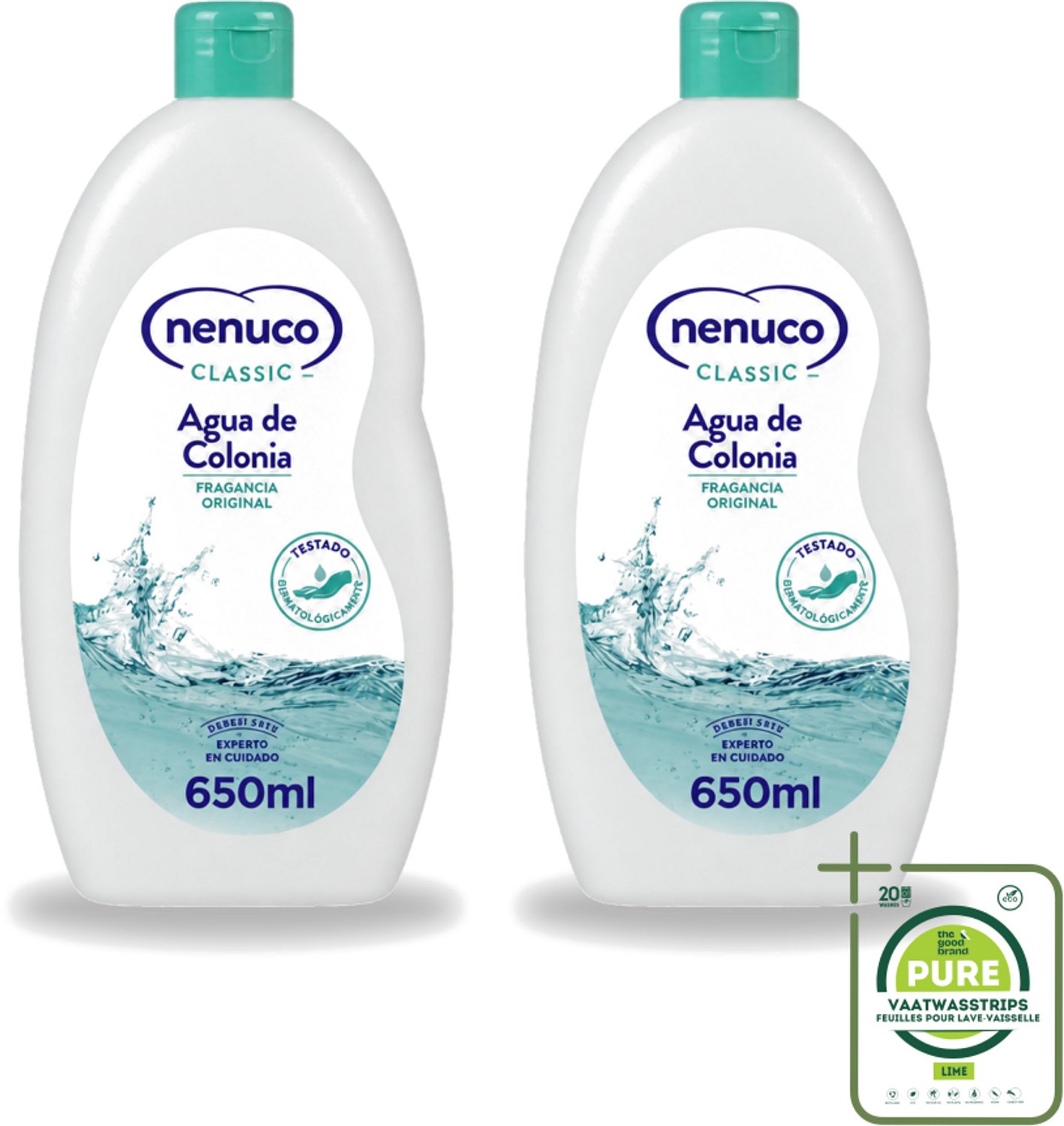 2 x Nenuco – Eau de Cologne – Klassiek – 650 ml - Grootverpakking - Vaatwasstrips - Agua De Colonia - Kinderparfum - Frisheid - Poederige Geur - Citrus
