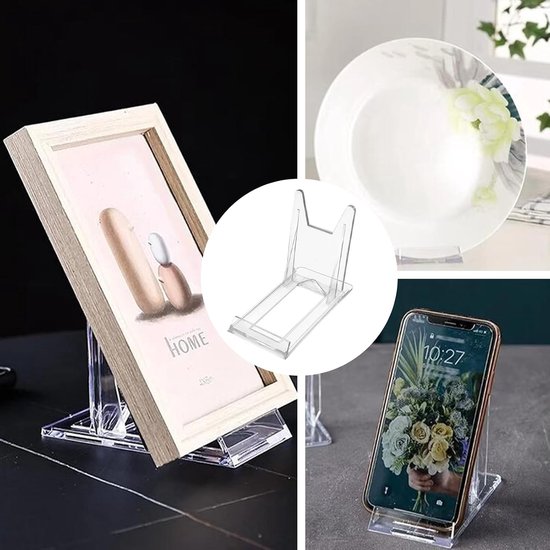 Acryl Plate Houder Set van 4 - Stevige en Stijlvolle Ondersteuning voor Borden en Schalen — afbeelding 4