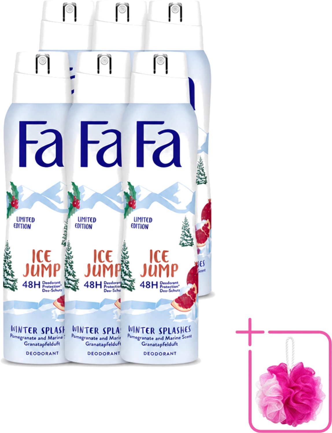 6 x Fa - Deodorant Spray - Winter Splashes Ice Jump - Koel - 48 uur Bescherming - 150 ml - Bulkverpakking - Deodorant spray - Winter splashes