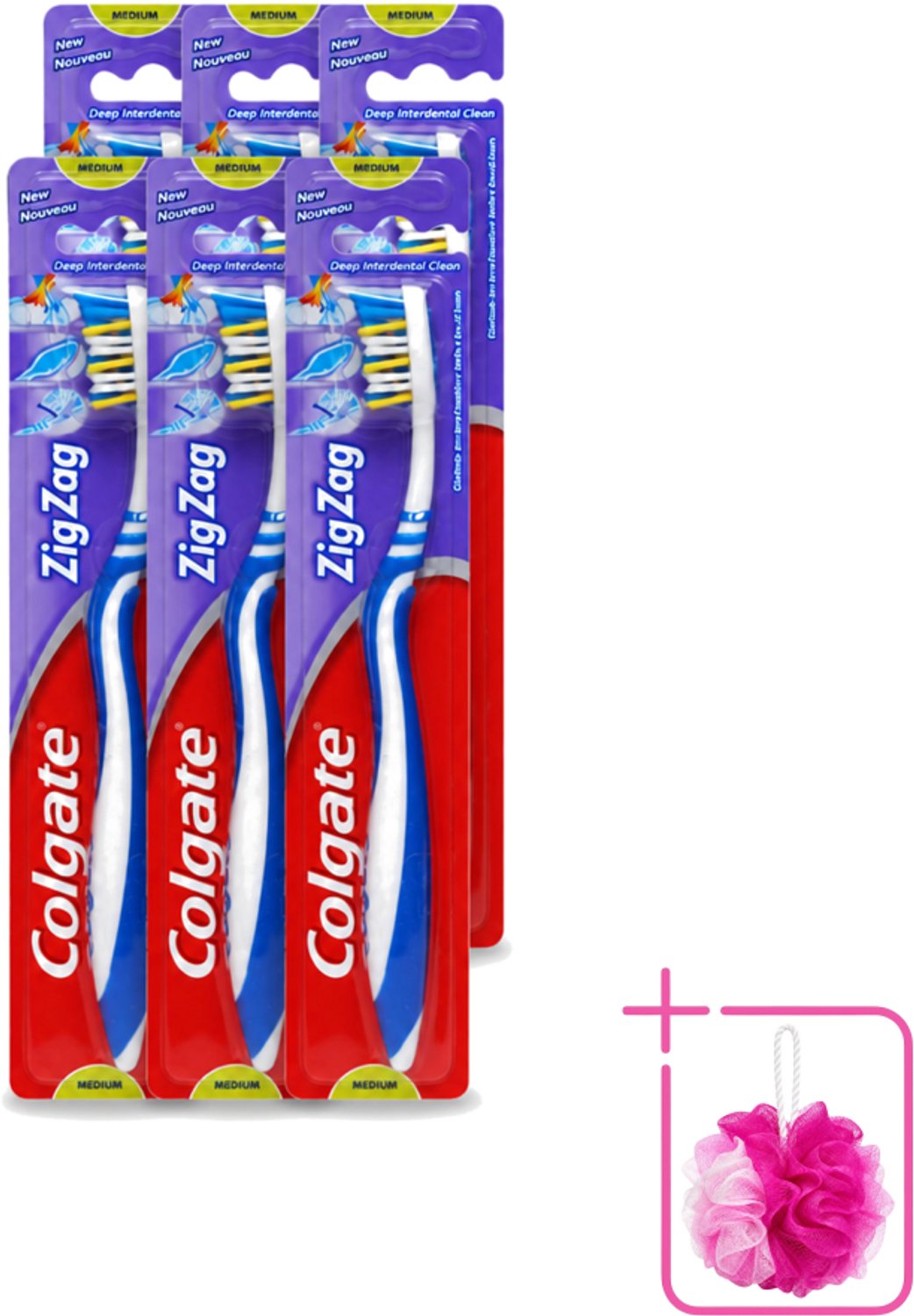 6 x Colgate - Tandenborstel - ZigZag Medium - 1 Tandenborstel - Bulkverpakking - Tandenborstel - Douchemop - Tandenborstel zigzag