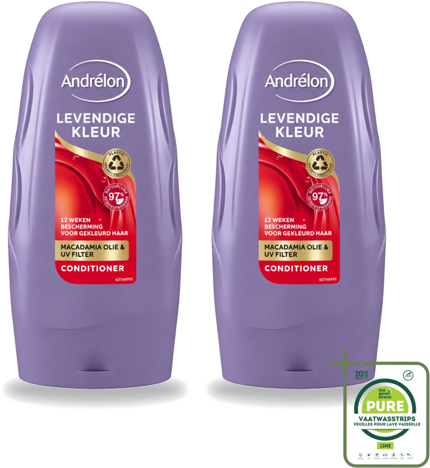2 x Andrélon - Levendige Kleur - Conditioner - Kleurbehoud - 250 ml - Grootverpakking - Vaatwasstrips - Gekleurd Haar - Kleurbehoud - Haar Verzorging - Haar Bescherming - Haar Glans