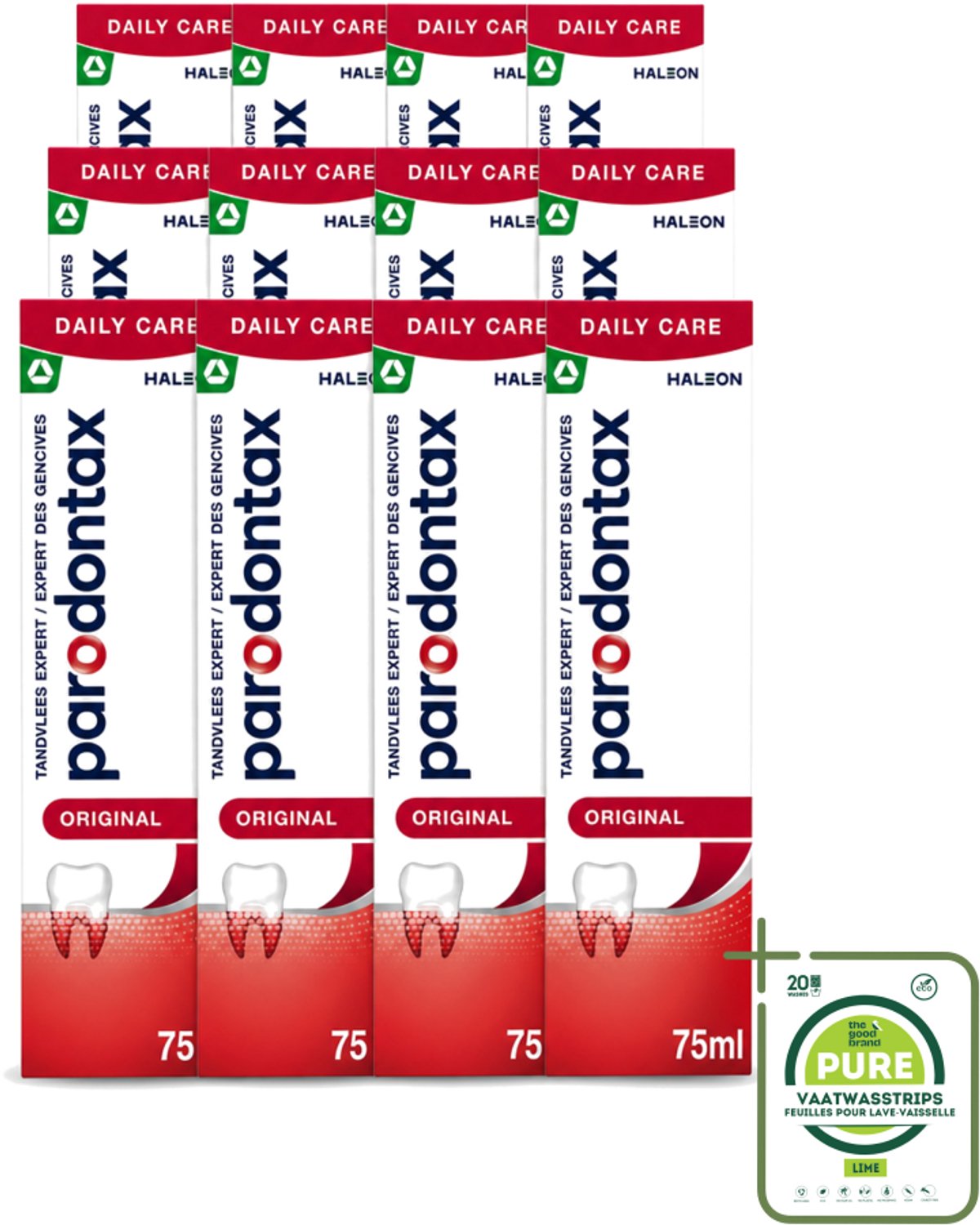 12 x Parodontax - Tandpasta - Original - Versterkt Tandvlees & Verwijdert Tandplak - 75 ml - Grootverpakking - Vaatwasstrips - Tandpasta - Tandvlees - Tandplak - Bloedend Tandvlees - Fluoridetandpasta
