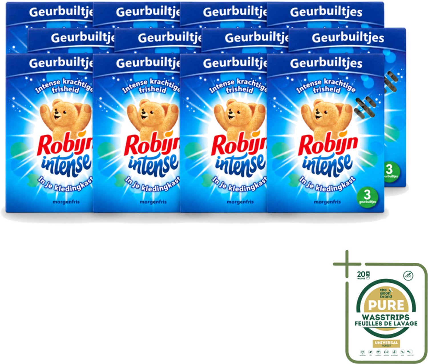 12 x Robijn - Intense - Geurbuiltjes - Langdurige Geur - Intense Frisheid - 3 Geurbuiltjes - Wasstrips - Geur In Kleding - Langdurige Geur - Frisse Geur - Geurbuiltjes - Kledingkast Geur