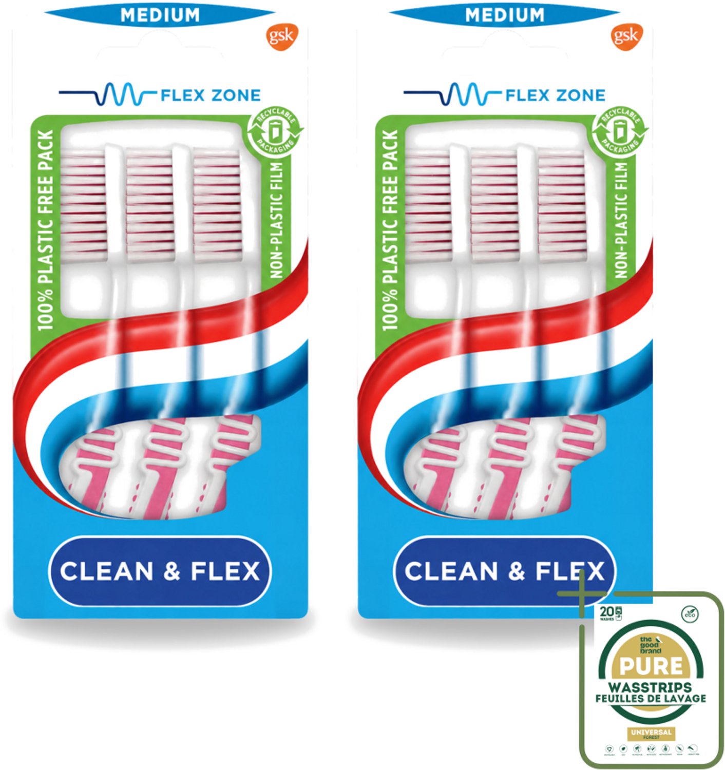 2 x Aquafresh - Tandenborstel - Clean & Flex - Medium - Grondige Reiniging - 3 Tandenborstels - Tandenborstel - Tandenborstel Medium - Tandenborstel Grondig Reinigen - Tandenborstel Voor Tandvleesbescherming - Tandenborstel Flex Zone
