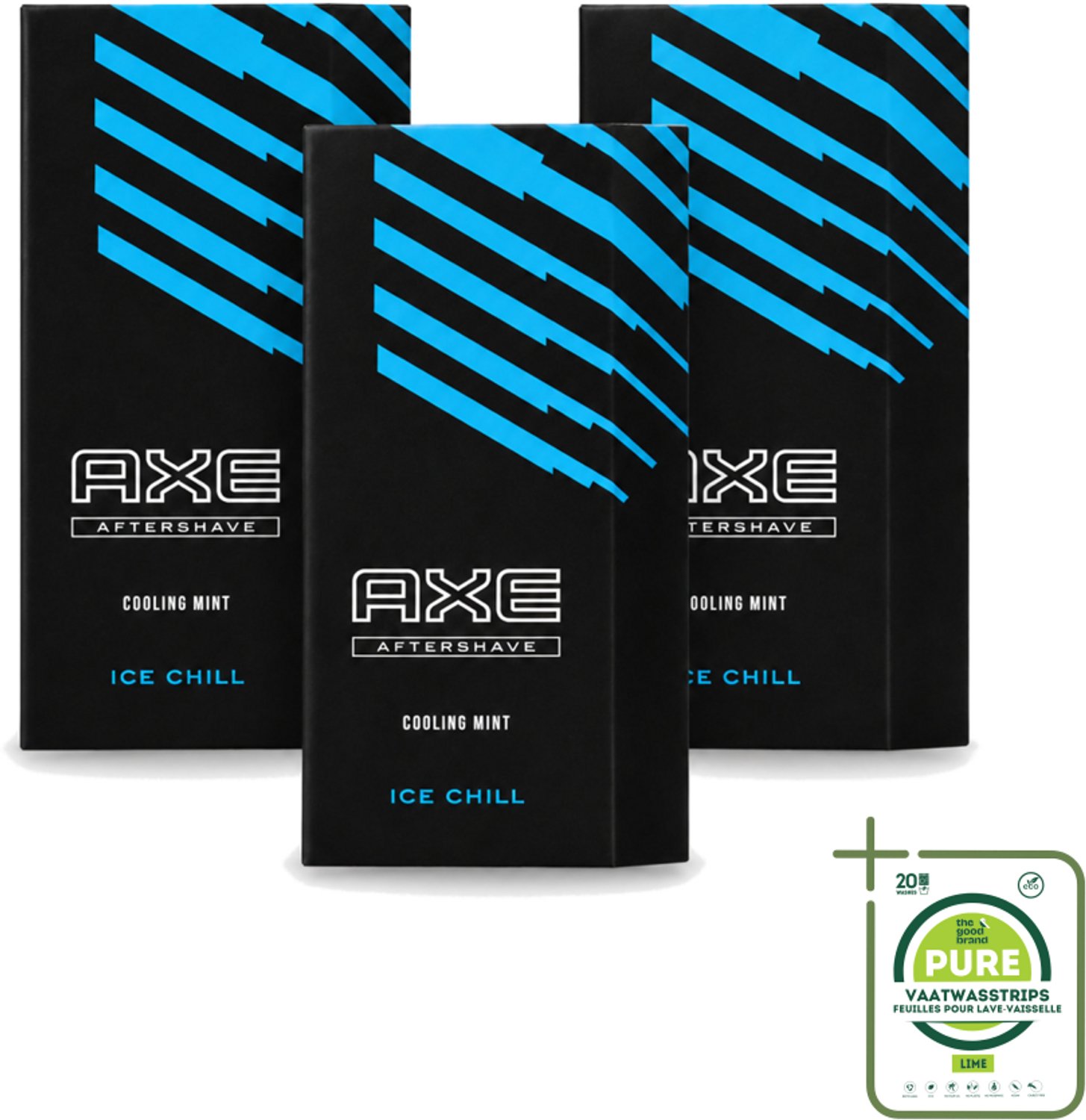 3 x Axe – Aftershave – Ice Chill – Cooling Mint – 100 ml - Grootverpakking - Vaatwasstrips - Aftershave - Verkoeling - Huidverzorging - Scheren - Frisheid
