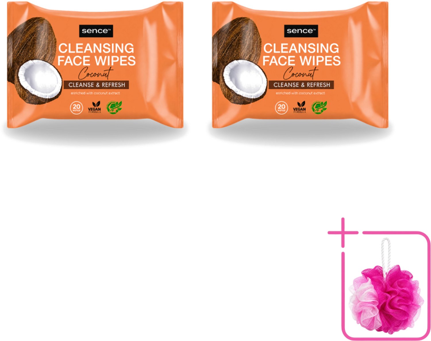 2 x Sence - Coconut - Gezichtsreinigingsdoekjes - Verzorgend - 20 Doekjes - Bulkverpakking - Gezichtsreinigingsdoekjes - Douchemop - Kokos