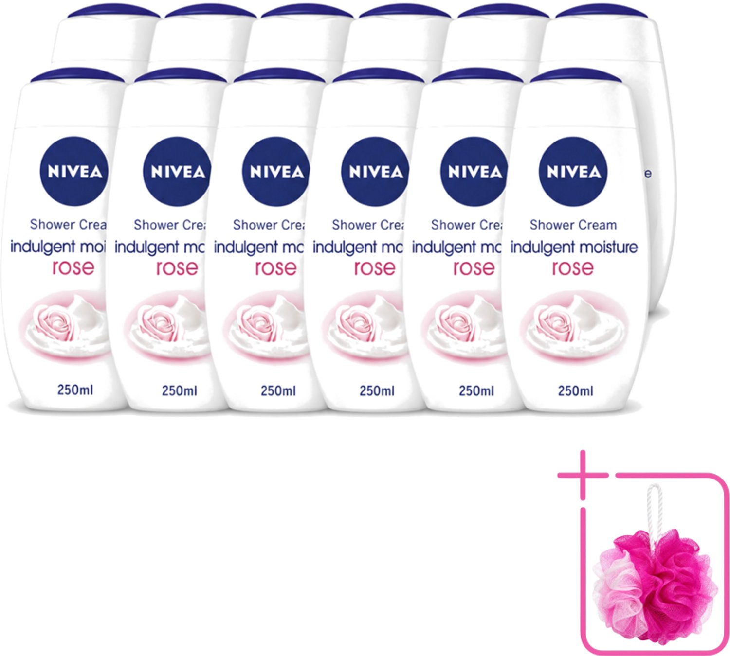 12 x Nivea - Shower Indulgent Moisture Rose Douchecrème - 250 ml - Bulkverpakking - Douchecrème - Douchemop - Hydraterende douchecrème