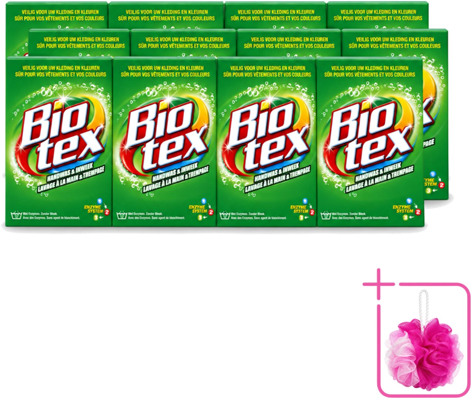 12 x Biotex - Waspoeder - Handwas & Inweek - Actieve Biologische Enzymen - 720 g - Bulkverpakking - Handwas - Douchemop - Inweek waspoeder
