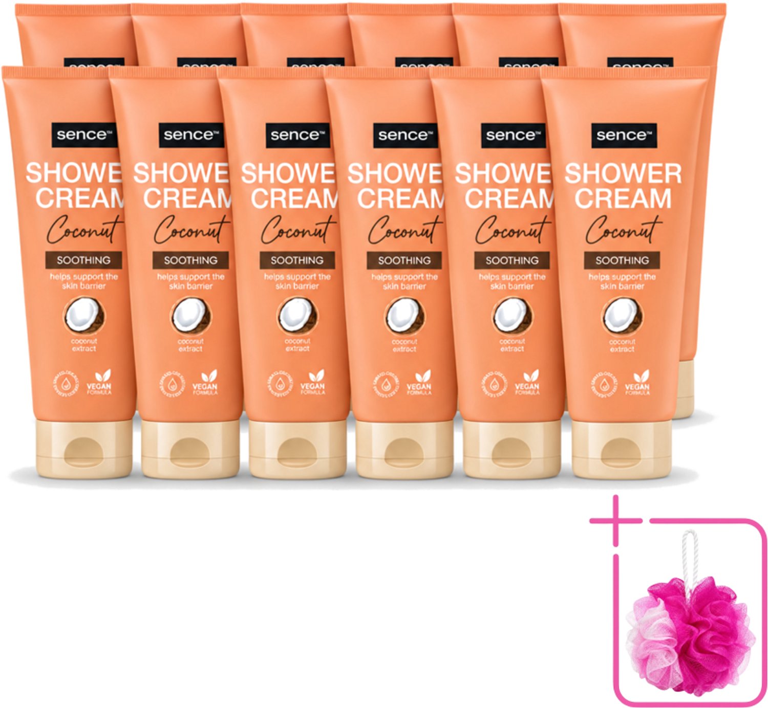 12 x Sence - Coconut - Douchecrème - Verzorgend - 200 ml - Bulkverpakking - Douchecrème kokos - Douchemop - Kokos geur