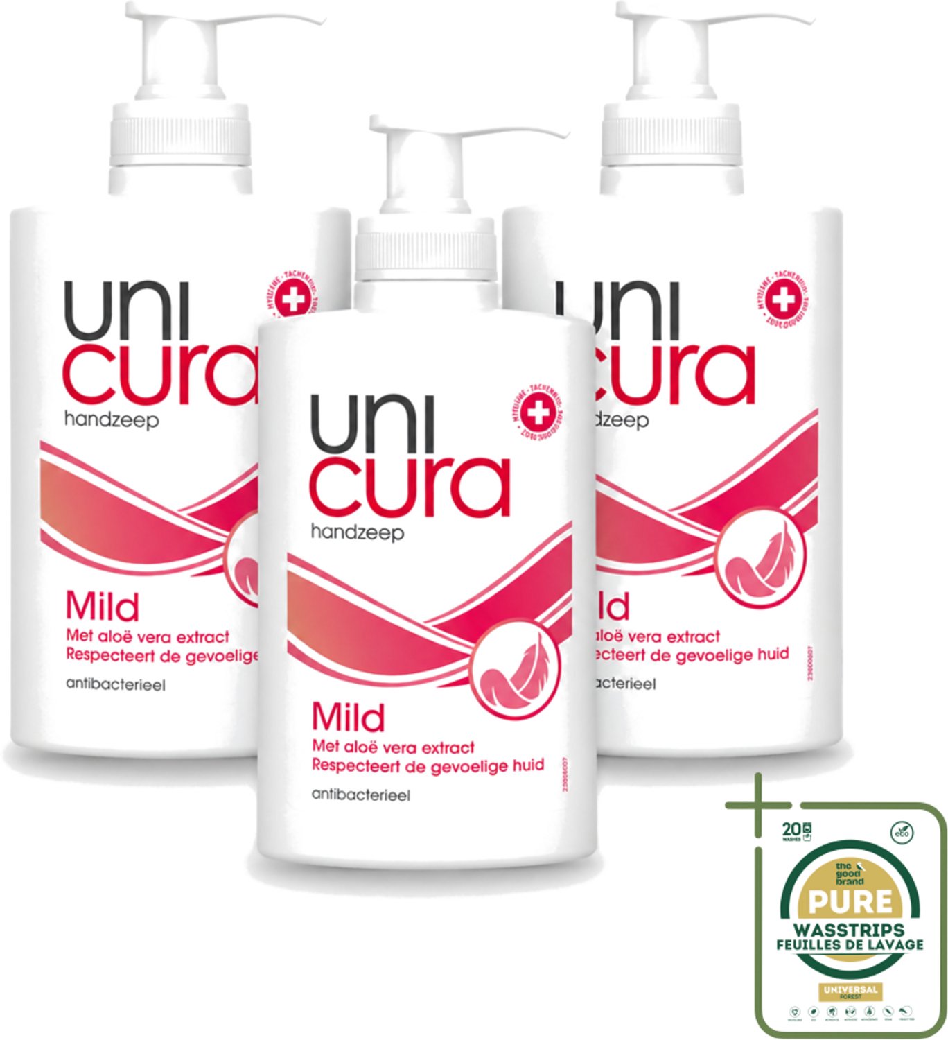 3 x Unicura - Vloeibare Zeep Mild - Verzachtend - 250 ml - Wasstrips - Handzeep - Antibacterieel - Milde Handzeep - Handen Reinigen - Hygiëne