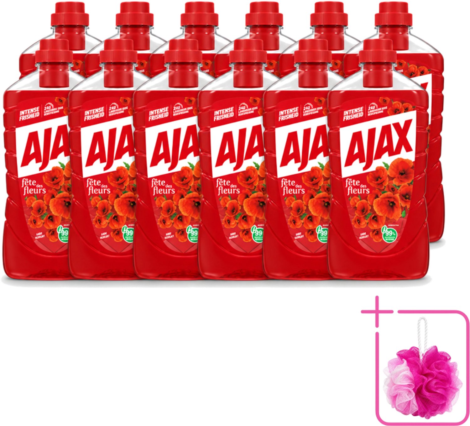 12 x Ajax - Allesreiniger - Fête des Fleurs - Intense Frisheid - Langdurige Geurverspreiding - 1 L - Bulkverpakking - Allesreiniger - Douchemop - Bloemgeur