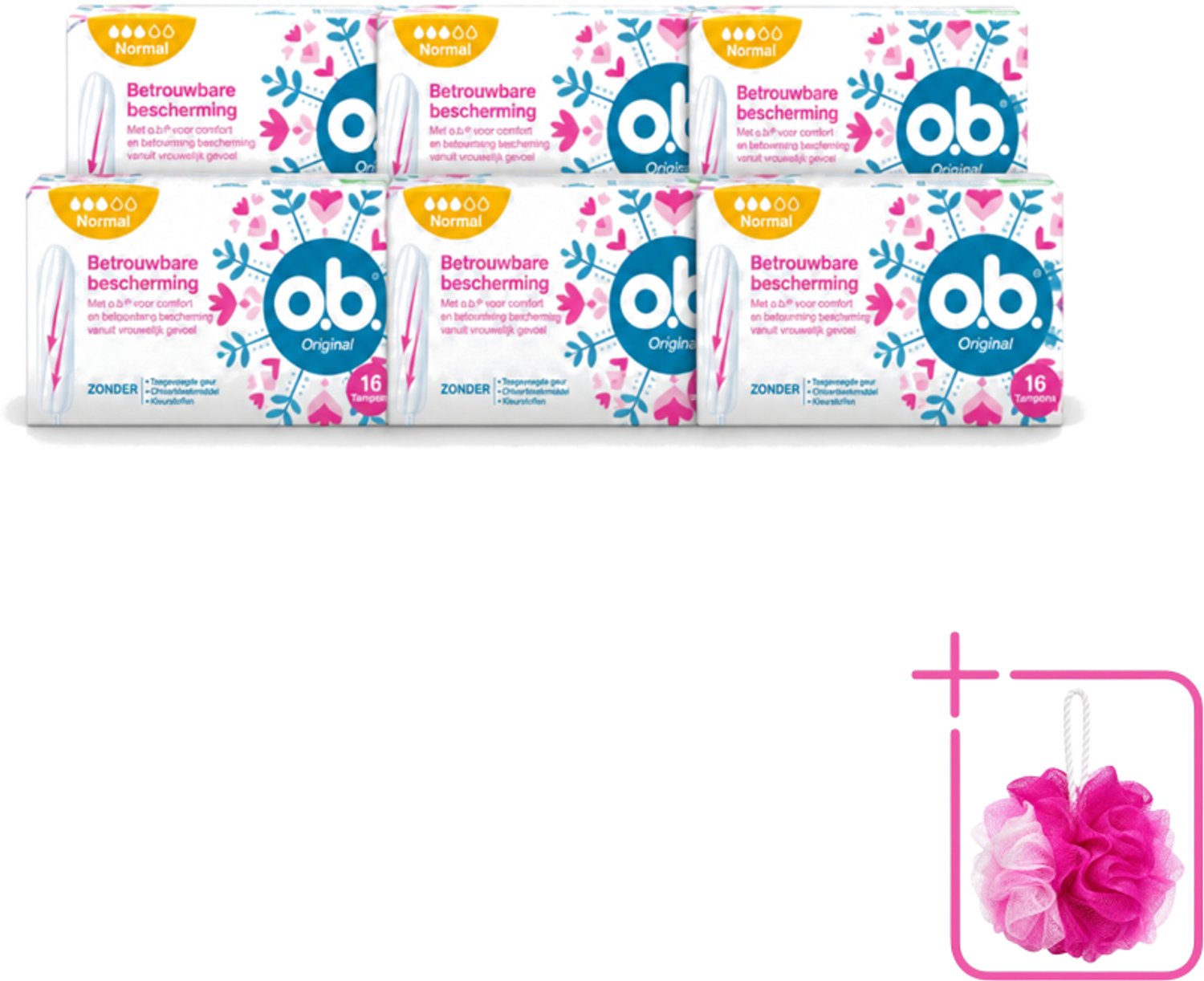 6 x o.b. Tampons - Original Normal - Voor Comfort en Betrouwbare Bescherming - 16 Tampons - Bulkverpakking - Tampons - Douchemop - Menstruatiebescherming