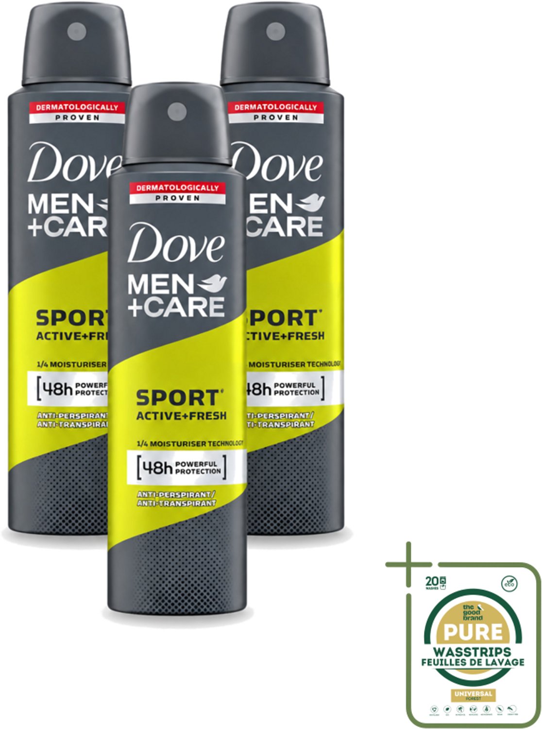 3 x Dove - Deodorant - Men Care Sport Active Fresh - Verfrissend en energiek - 150 ml - Wasstrips - Sport Deodorant - Actieve Mannen - Zweetgeur - Frisheid - Energie