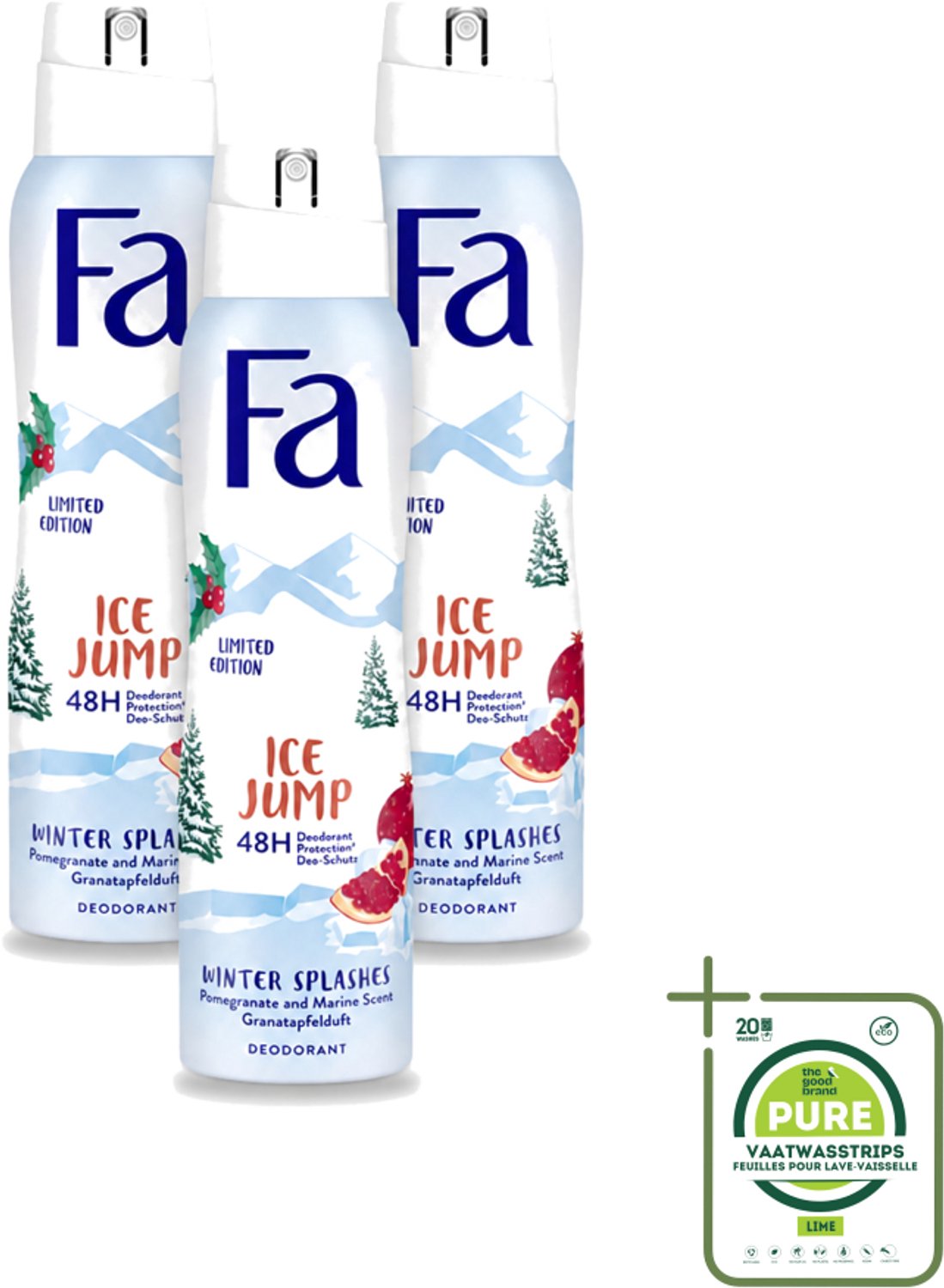 3 x Fa - Deodorant Spray - Winter Splashes Ice Jump - Koel - 48 uur Bescherming - 150 ml - Grootverpakking - Deodorant Spray - Winter Splashes - Koel - 48 Uur Bescherming - Fris
