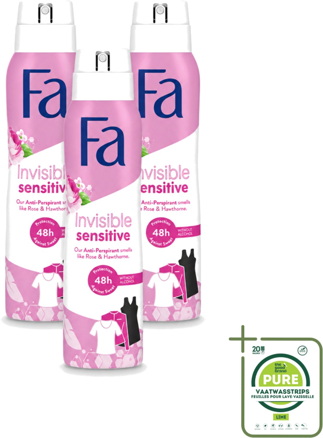 3 x Fa - Deodorant Spray - Invisible Sensitive - Anti-transpirant & Perspirant - 150 ml - Grootverpakking - Deodorant Spray - Anti-transpirant - Perspirant - Gevoelige Huid - 48 Uur Bescherming