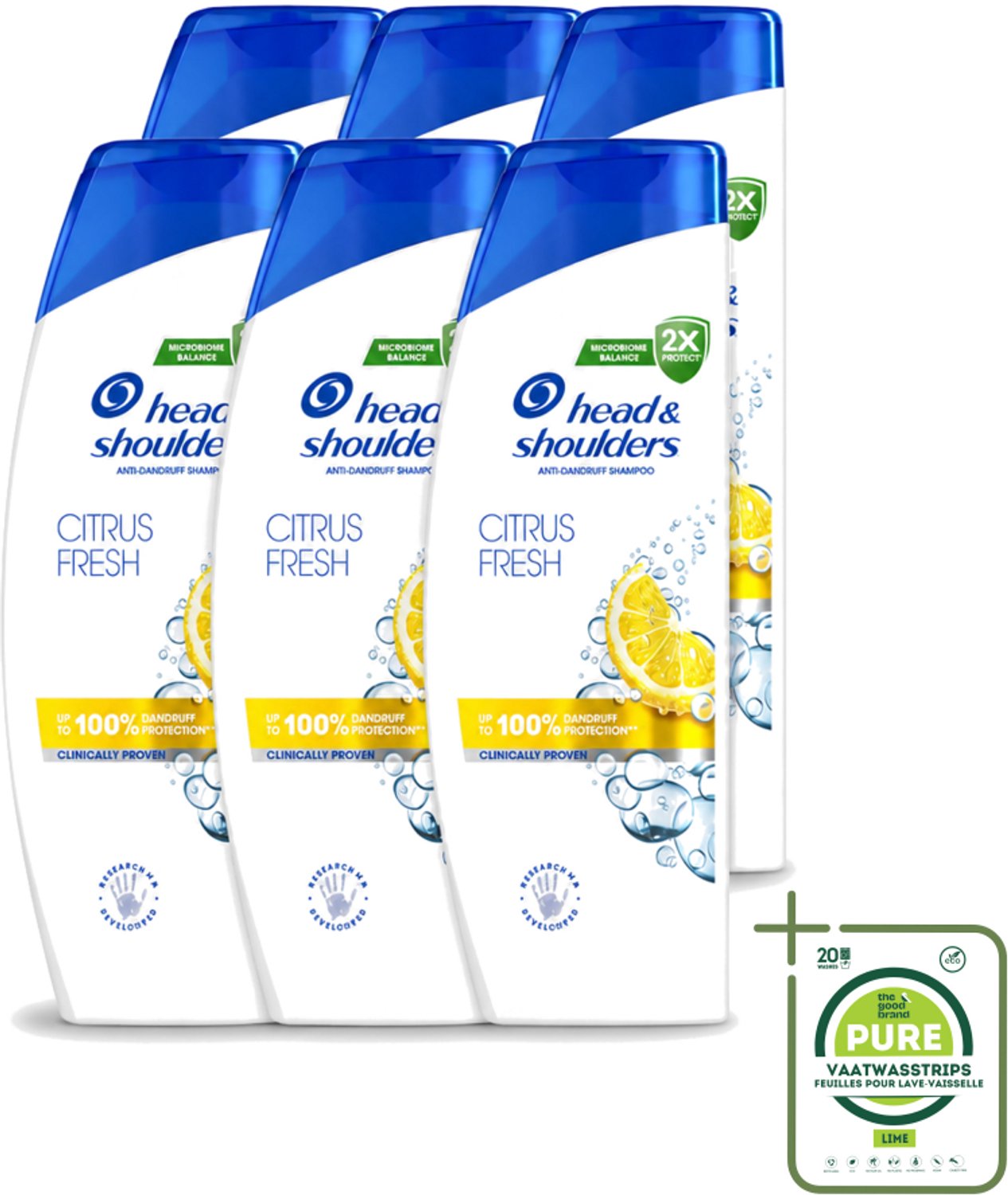6 x Head & Shoulders - Shampoo - Citrus Fresh - 250ml - Grootverpakking - Vaatwasstrips - Citrus Fresh Shampoo - Anti-roos Shampoo - Fris Haar - Licht Haar - Roosvrij Haar