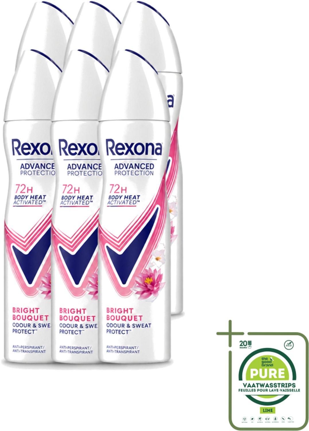 6 x Rexona – Deodorant Spray – Advanced Protection Bright Bouquet – 150 ml - Grootverpakking - Anti-transpirant Spray - Zweetvermindering - Lichaamsgeur - Frisse Geur - Vrouwelijke Geur