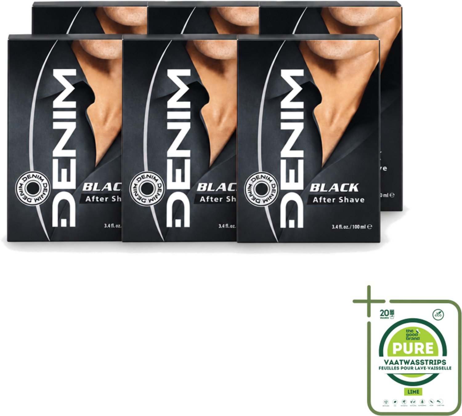 6 x Denim – Aftershave – Black – 100 ml - Grootverpakking - Vaatwasstrips - Aftershave Man - Aftershave Voor Mannen - Aftershave Na Scheren - Schermpoeder - Huidverzorging Na Scheren