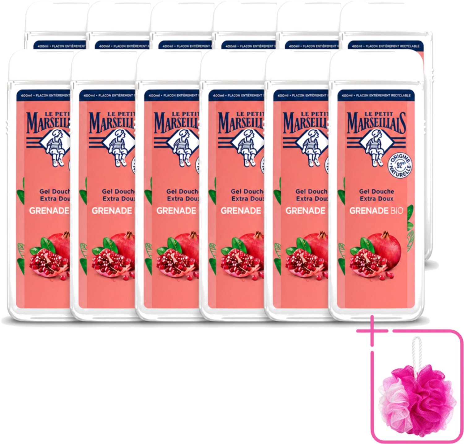 12 x Le Petit Marseillais – Douchegel – Grenade Bio – 400 ml - Bulkverpakking - Douchegel - Douchemop - Biologische douchegel