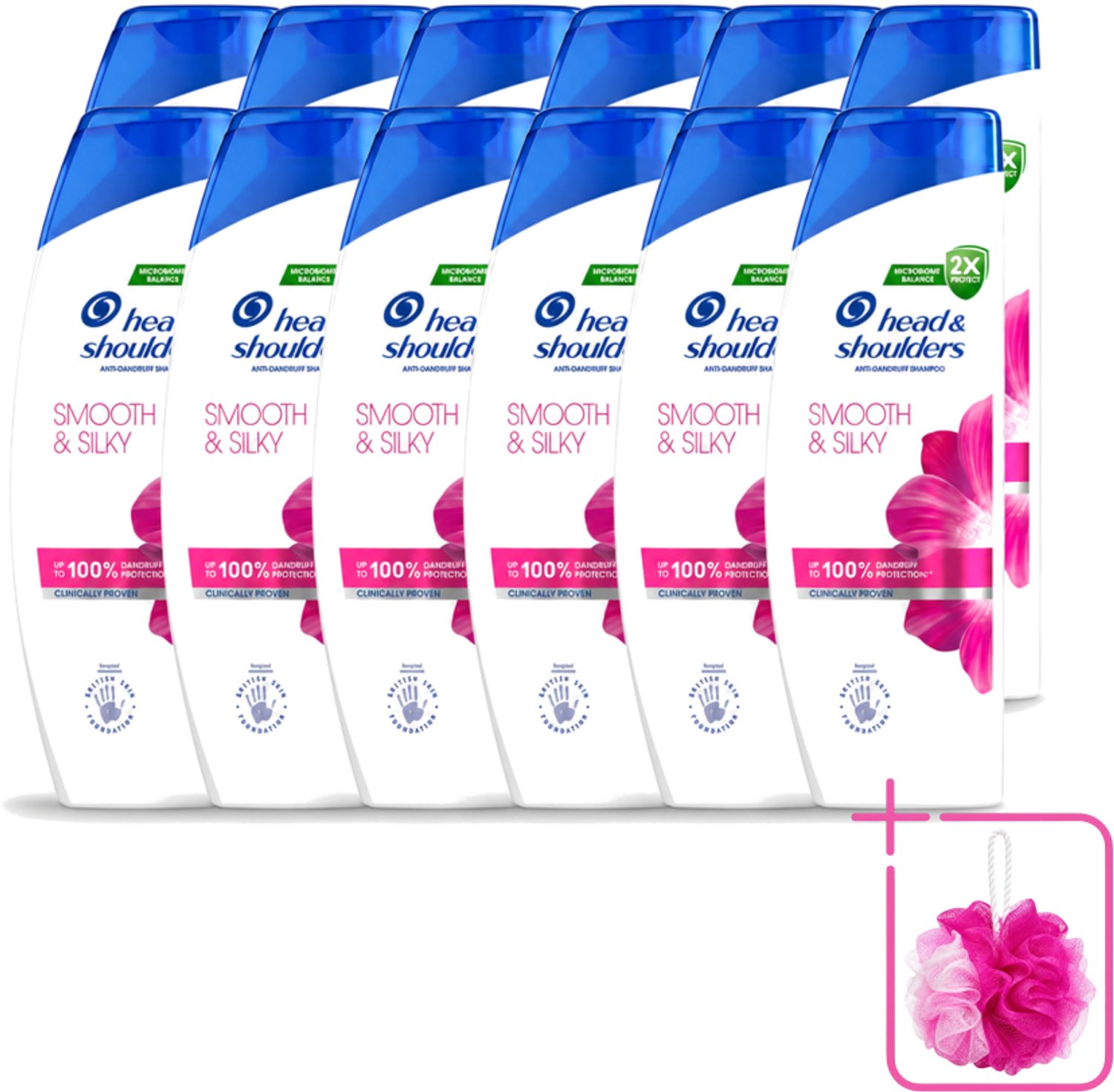 12 x Head & Shoulders - Shampoo - Smooth & Silky - 250ml - Bulkverpakking - Roosvrij haar - Douchemop - Glad haar
