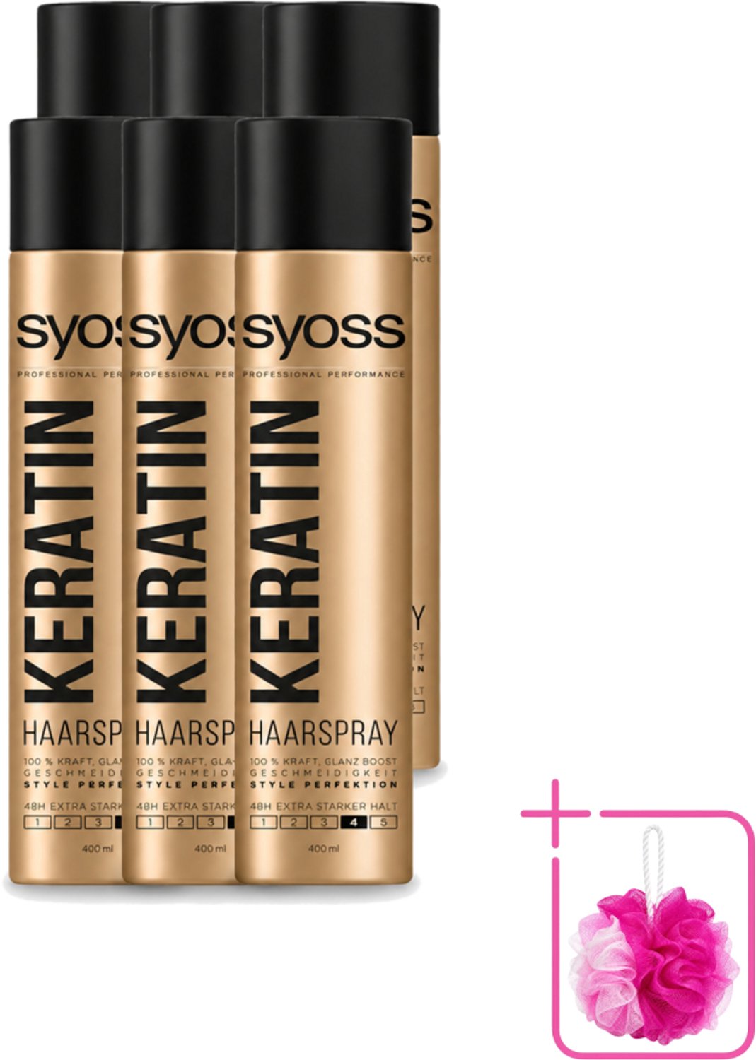 6 x Syoss – Haarspray – Keratin Hold 4 – 400 ml - Bulkverpakking - Haarspray - Douchemop - Keratine