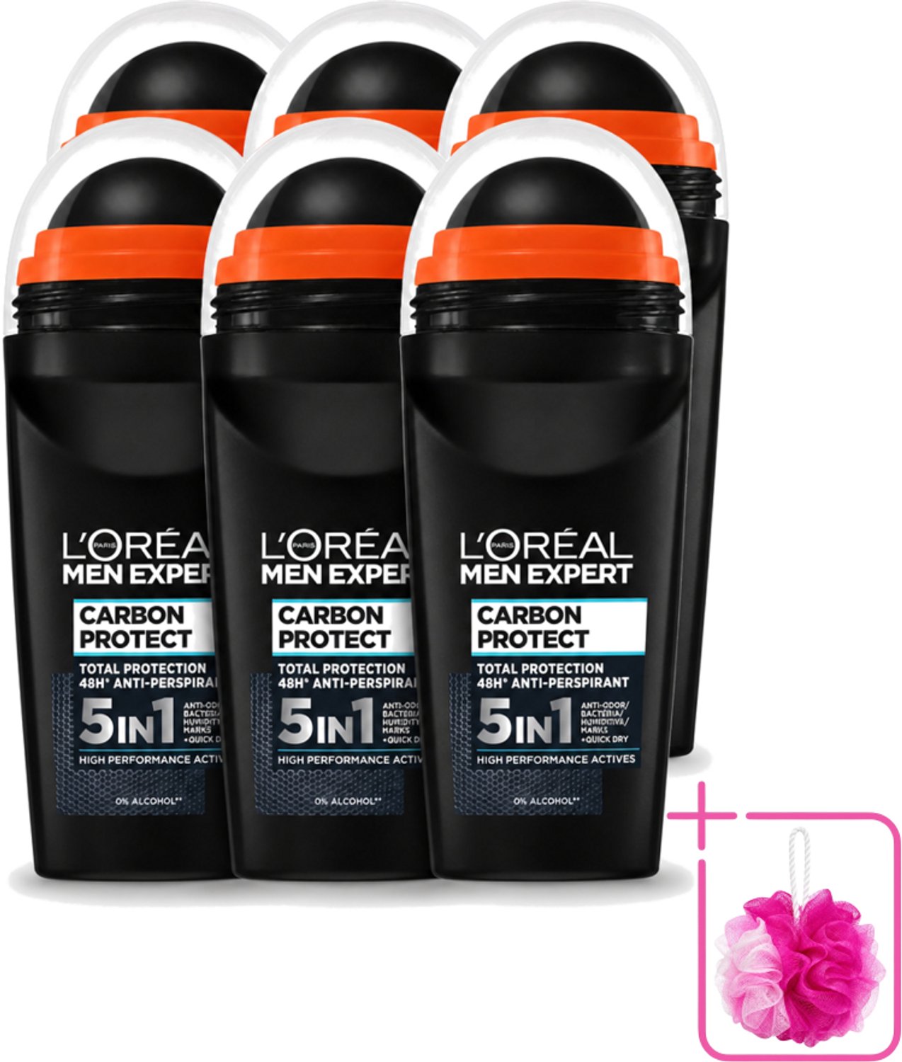 6 x L’Oréal Paris Men Expert – Deodorant Roller – Carbon Protect 5-in-1 – 50 ml - Bulkverpakking - Anti-transpirant - Deodorant