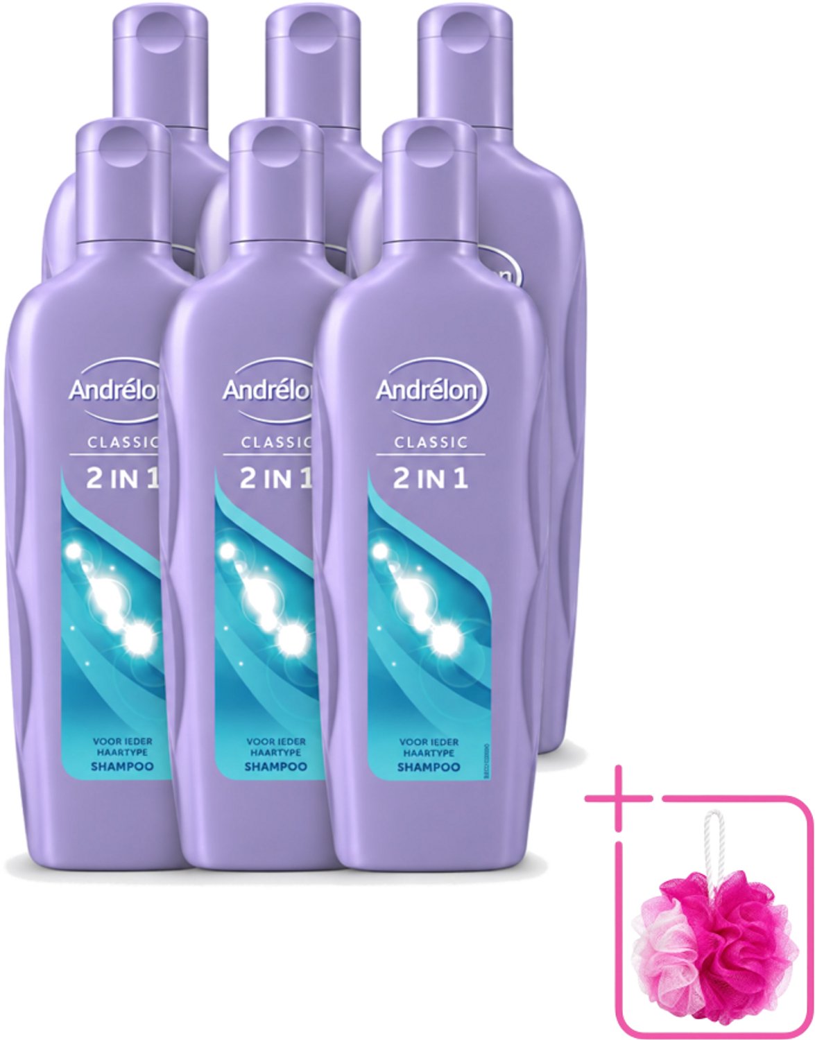 6 x Andrélon – Shampoo – 2-in-1 – 450 ml - Bulkverpakking - Shampoo 2 in 1 - Douchemop - Haar reinigen
