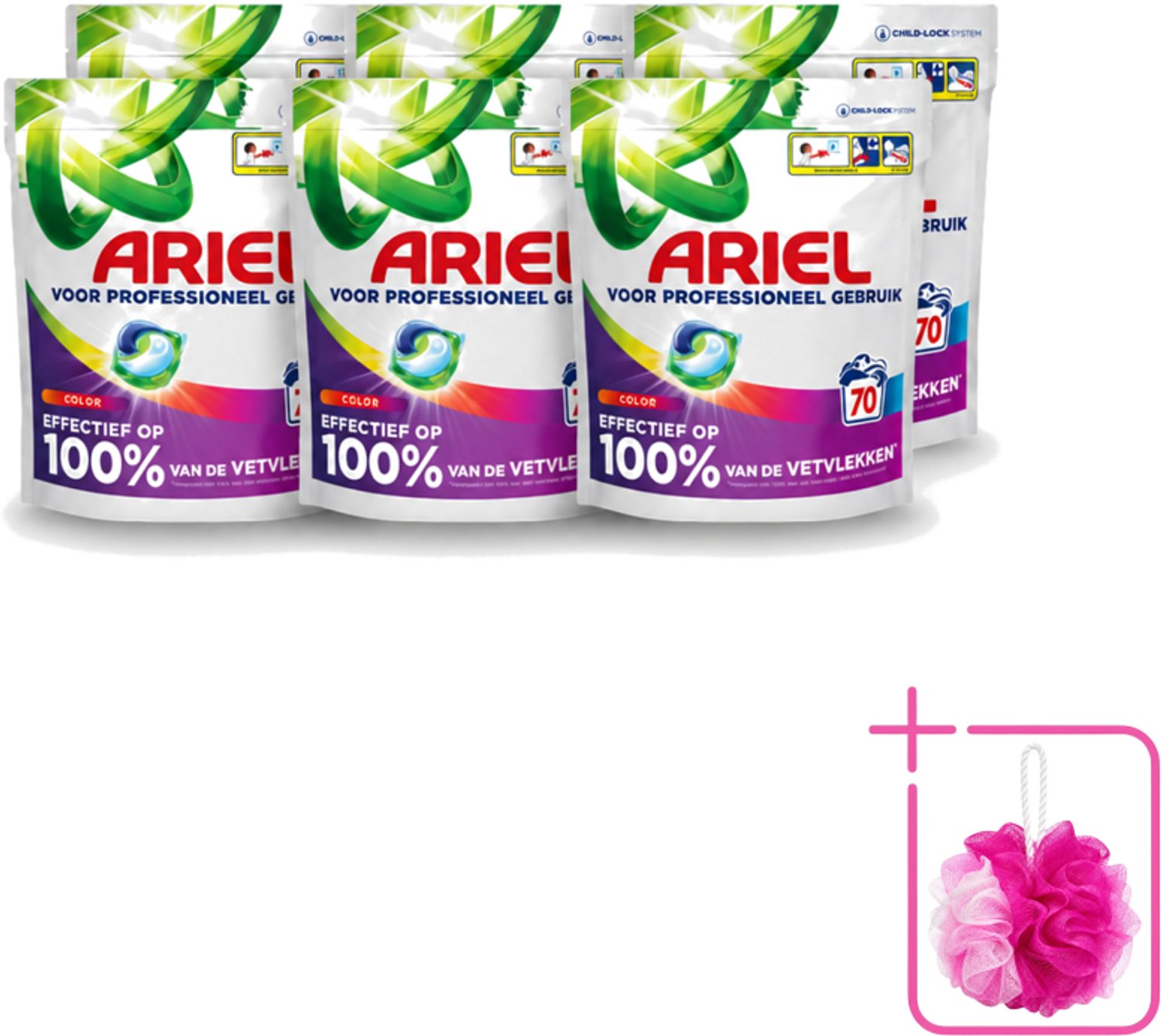 6 x Ariel – Wasmiddel Pods – All-in-1 Color – Kleurbehoud – 70 wasbeurten - Bulkverpakking - Kleurbescherming - Douchemop - Wasmiddel