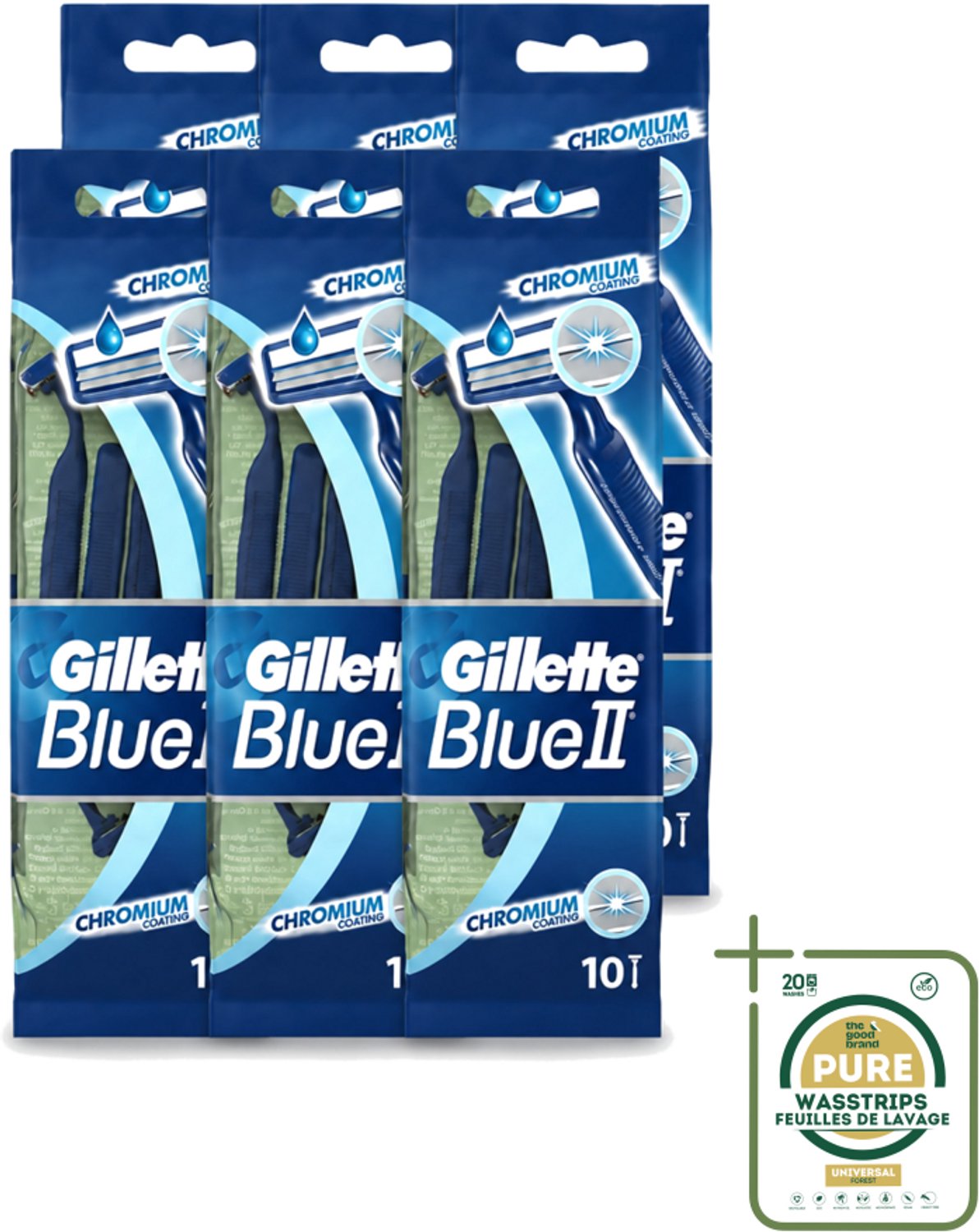 6 x Gillette - Blue 2 - Wegwerpscheermesjes - Chromium Coating - 10 Scheermesjes - Scheermesjes - Wegwerpscheermesjes - Gillette - Gromium Coating - Comfortabele Scheerbeurt
