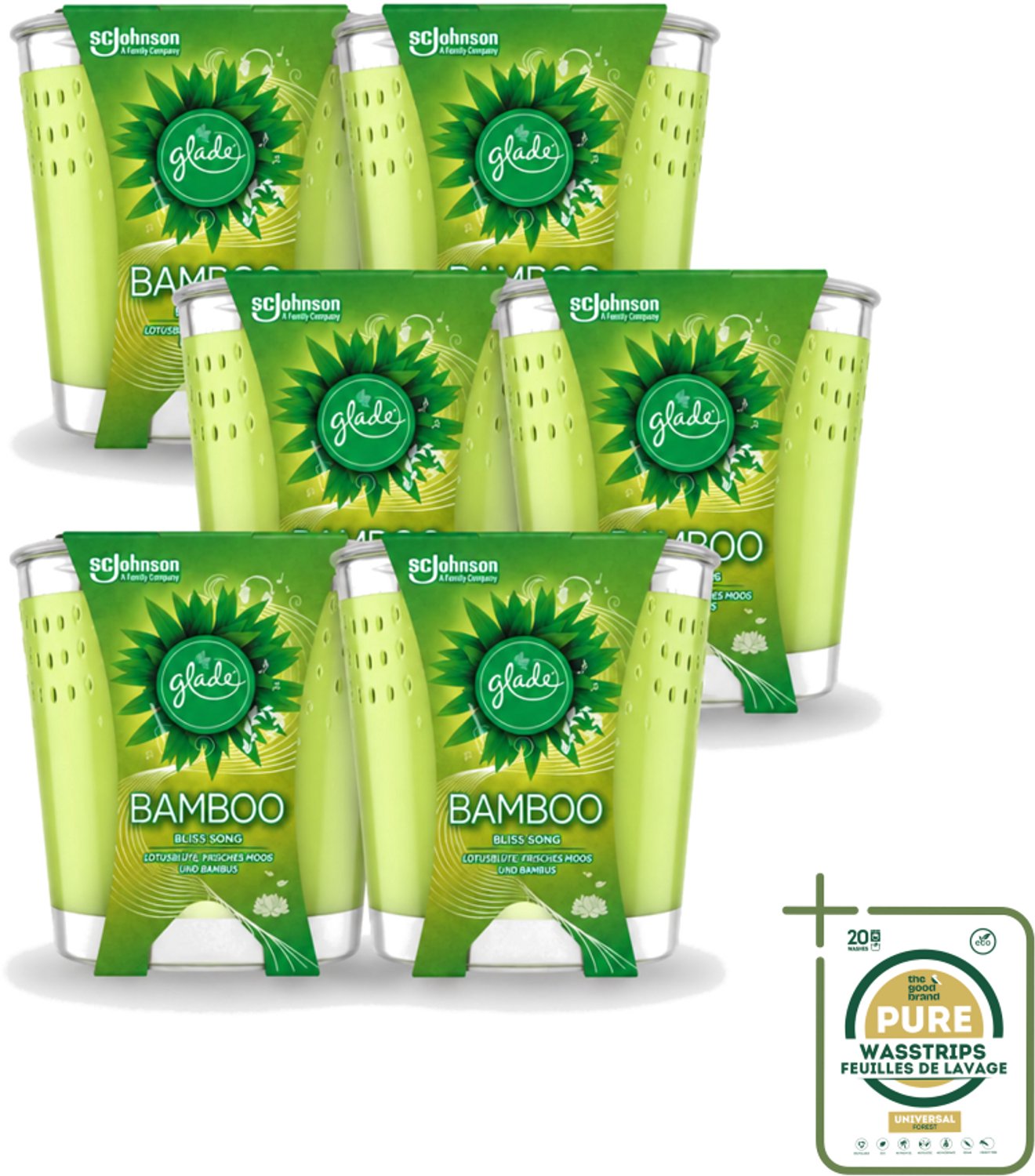 6 x Glade - Geurkaars - Bamboo Bliss Song - Frisse Geur & Relaxatie - 129 g - Wasstrips - Bamboo Geur - Rust - Ontspanning - Geurkaars - Natuurlijke Geur