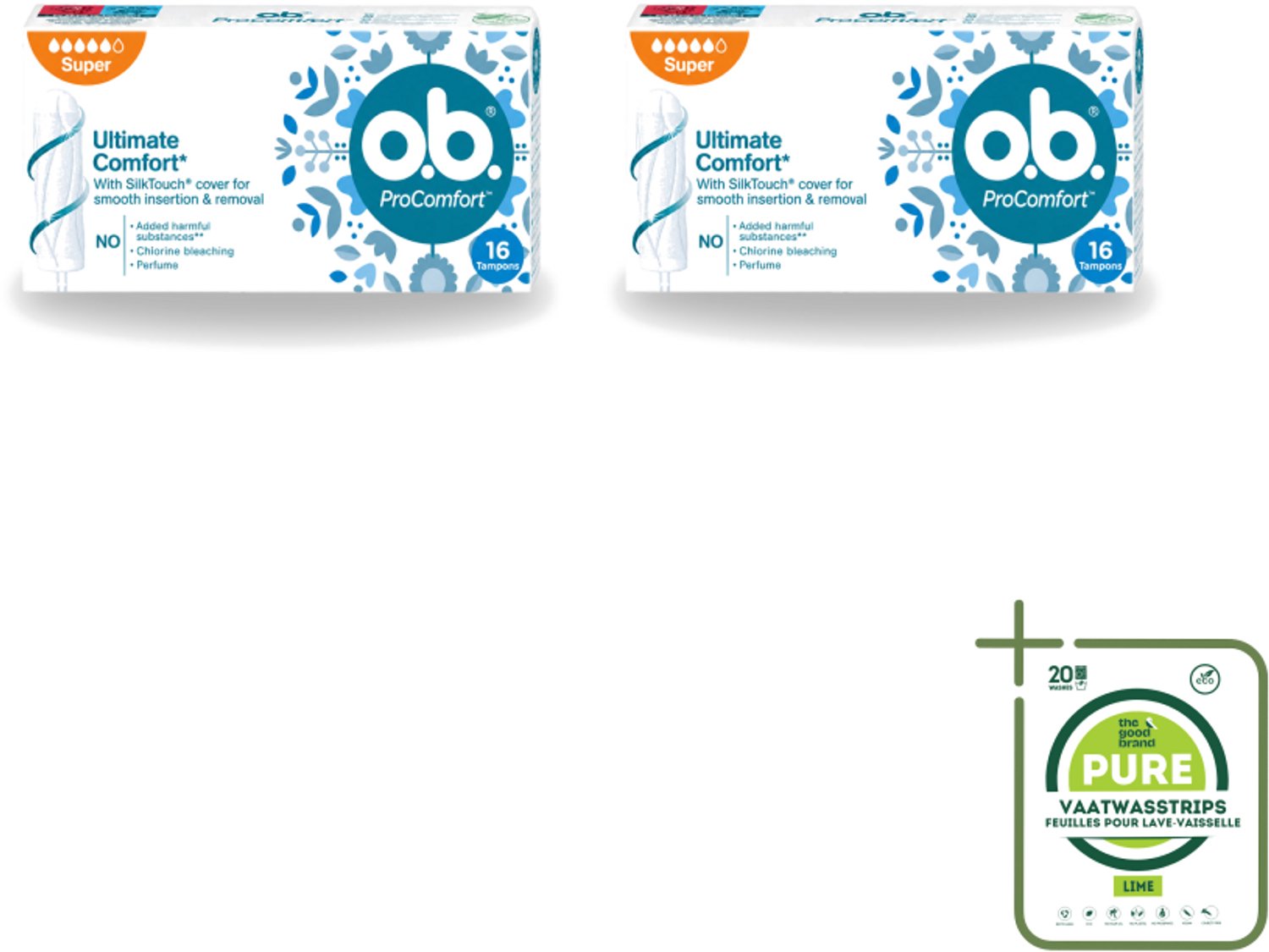2 x o.b. Tampons - ProComfort Super - Voor Comfort en Zachte Bescherming - 16 Tampons - Grootverpakking - Vaatwasstrips - Tampons - Menstruatiebescherming - Comfort - Zachte Bescherming - Plantaardige Kern