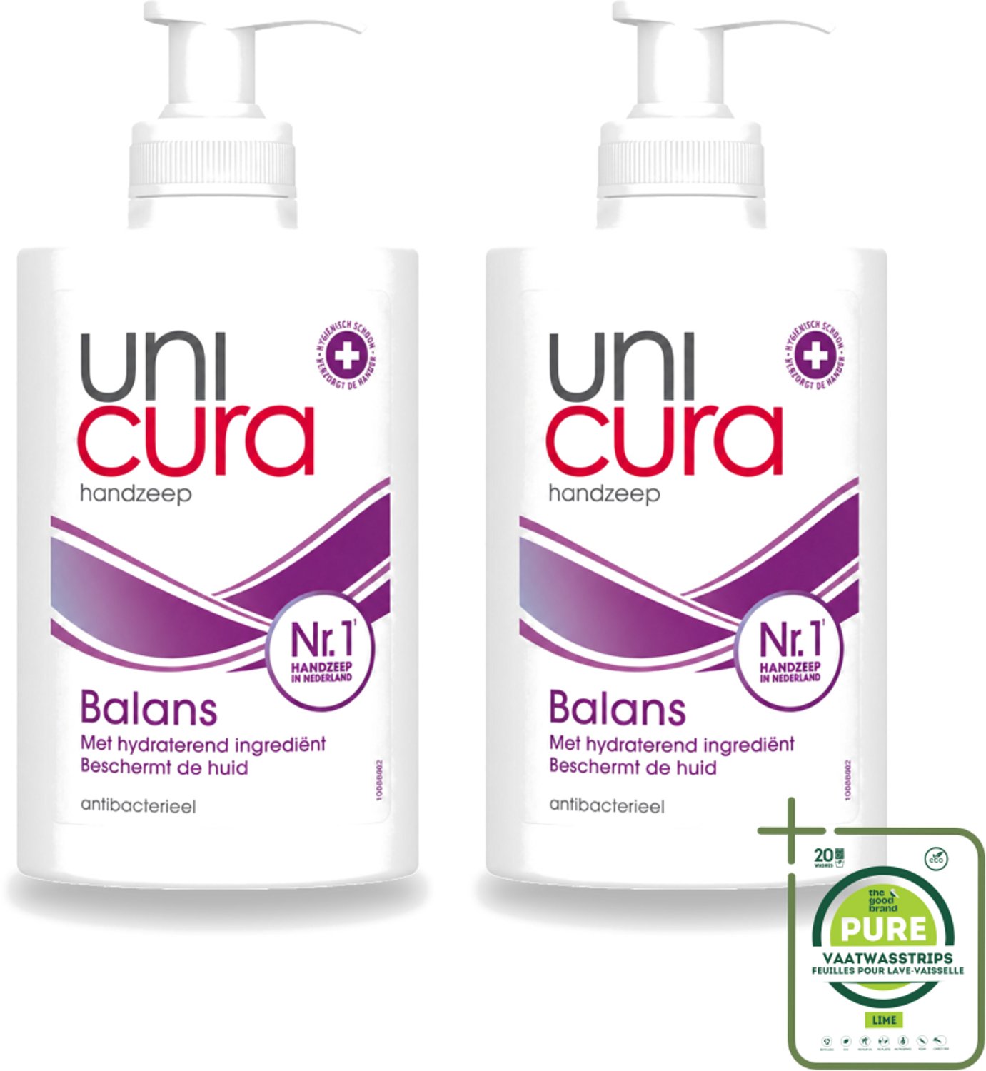2 x Unicura - Vloeibare Handzeep - Anti Bacterieel - Balans - 250 ml - Grootverpakking - Vaatwasstrips - Handzeep - Antibacterieel - Handen Reinigen - Huid Verzorgen - Natuurlijke Handzeep