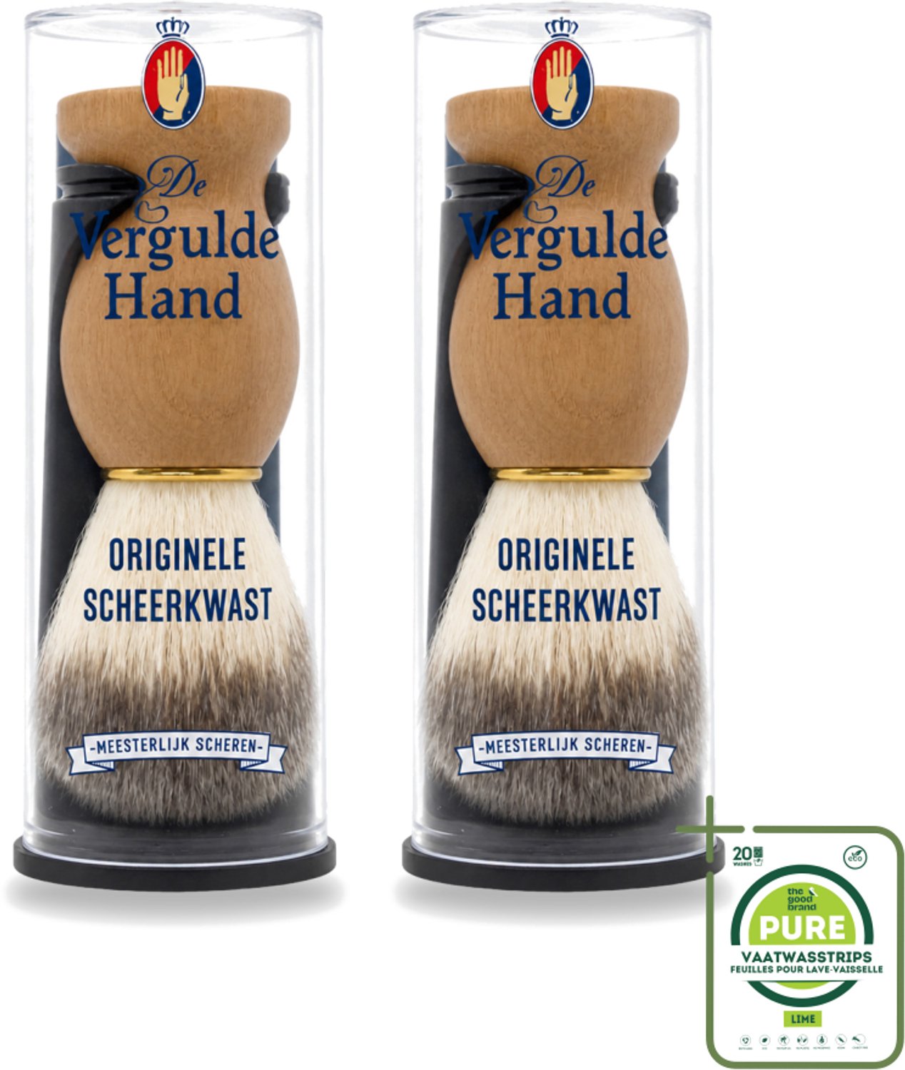 2 x De Vergulde Hand - Scheerkwast - Voor Kappers - Grootverpakking - Scheerkwast - Scheerbeurt - Scheerzeep - Baardharen - Huidmassasje