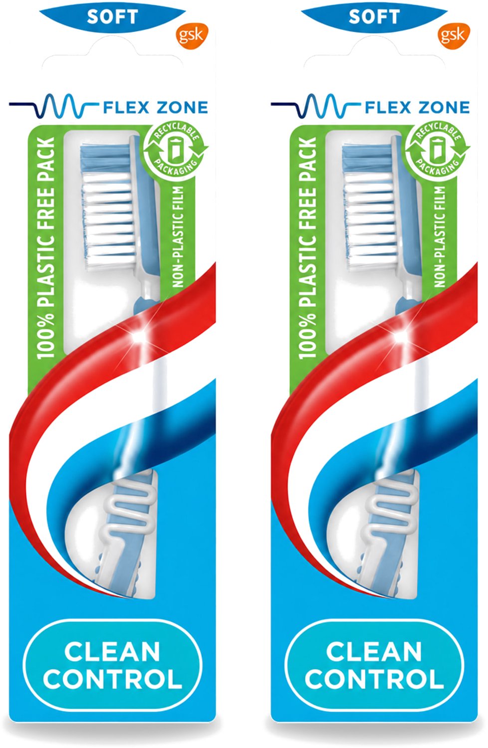 2 x Aquafresh - Tandenborstel - Clean Control - Soft - Zachte Reiniging - 1 Tandenborstel - Voordeelverpakking - 2 stuks