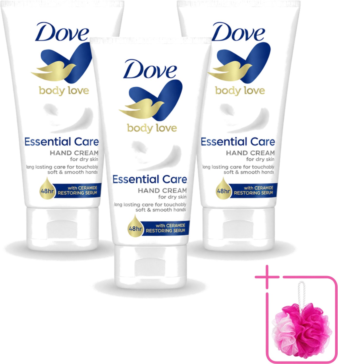 3 x Dove - Handcrème - Body Love Essential Care - Hydraterend - Droge huid - 75 g - Bulkverpakking - Handcrème - Douchemop - Droge huid