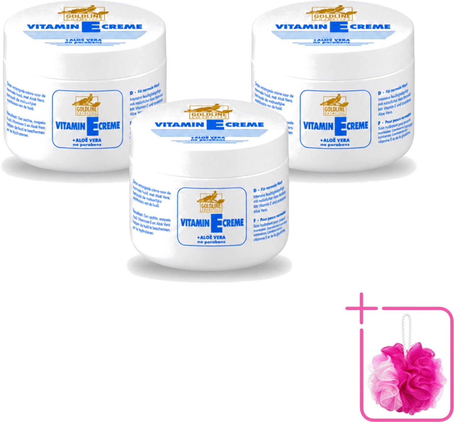 3 x Goldline - Bodycrème - Vitamine-E & Aloë Vera - Normale Huid - Hydraterend - 250 ml - Bulkverpakking - Bodycrème - Douchemop - Vitamine e