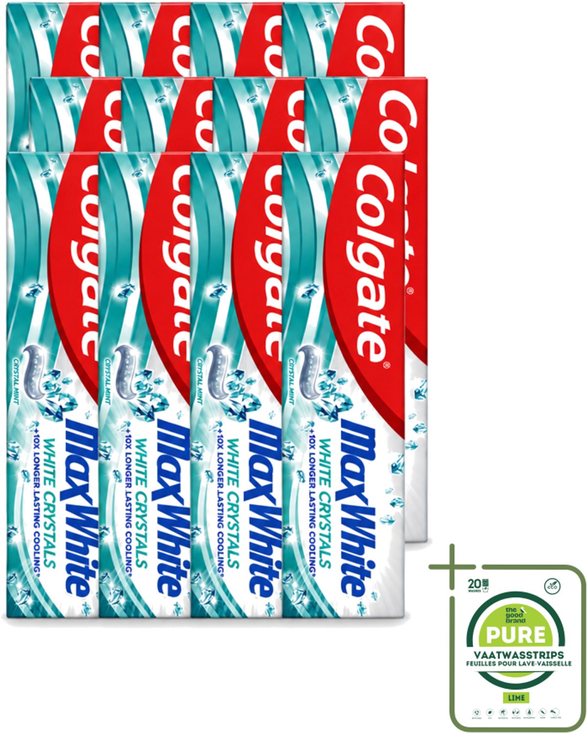 12 x Colgate - Max White - Whitening Crystals - Tandpasta - 100ml - Grootverpakking - Vaatwasstrips - Witte Tanden - Tanden Reinigen - Tandpasta - Tanden Witter Maken - Vlekken Verwijderen