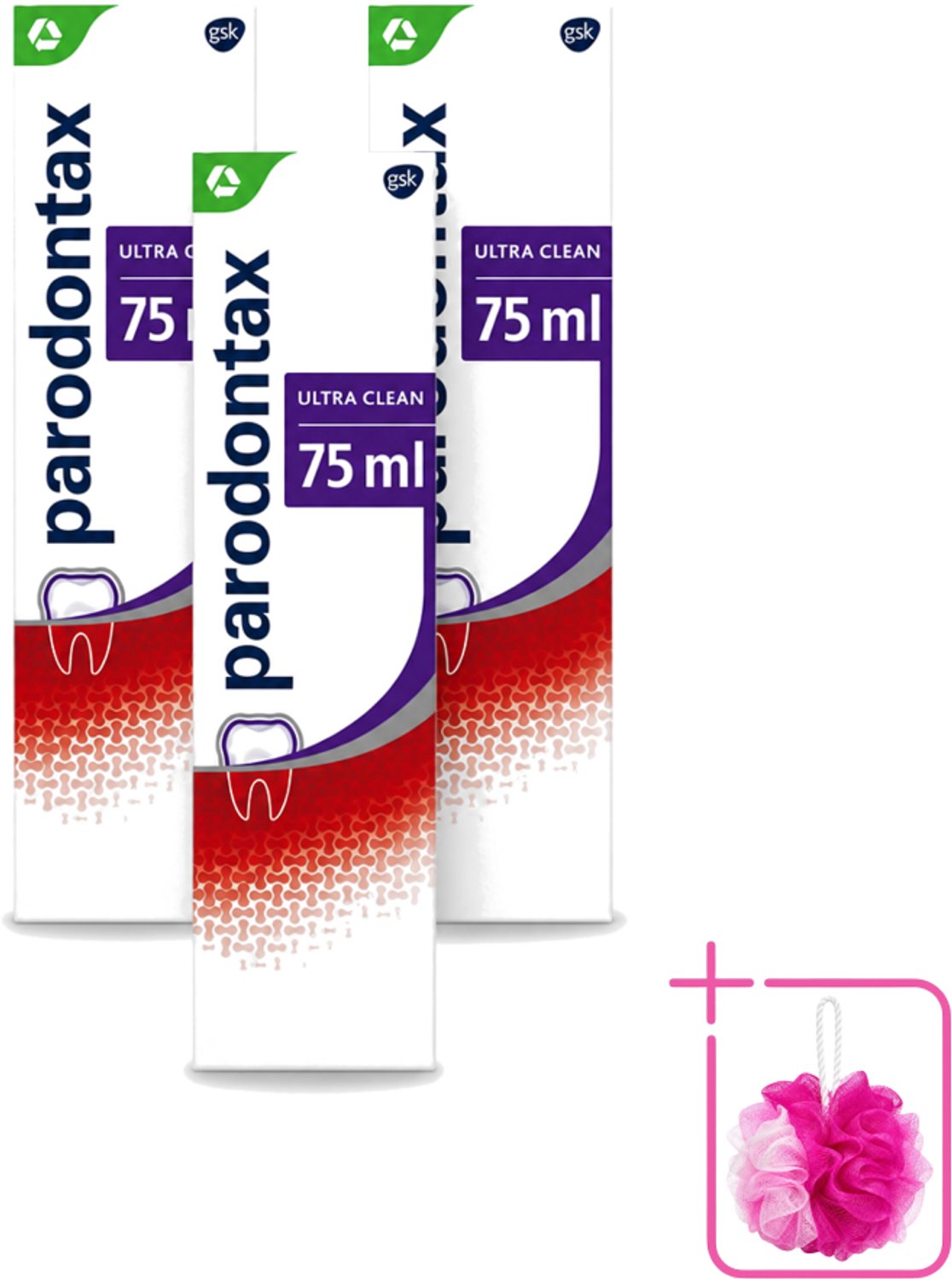 3 x Parodontax – Tandpasta – Ultra Clean – 75 ml - Bulkverpakking - Tandpasta - Douchemop - Tandplak