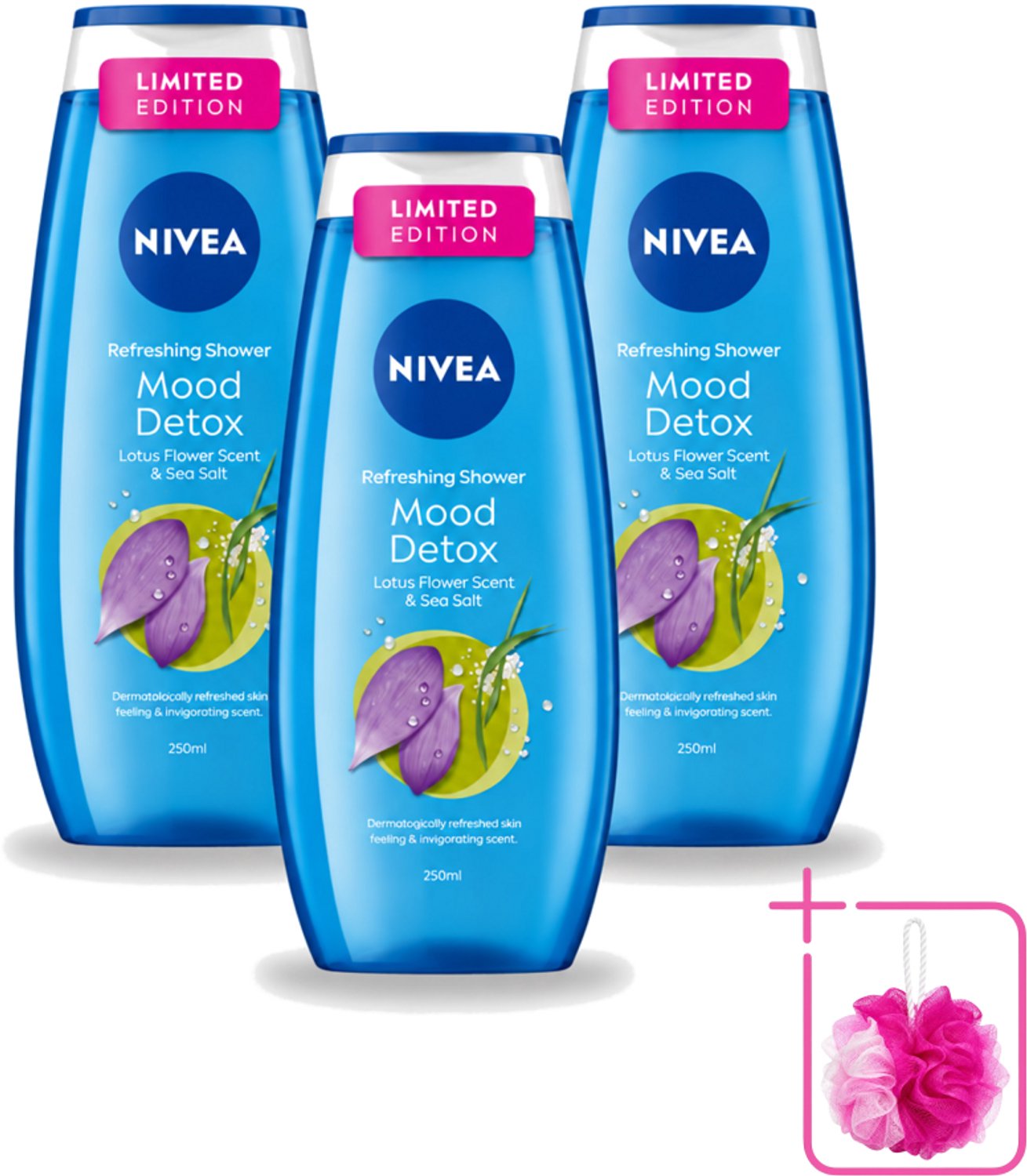 3 x Nivea – Douchegel – Creme Mood Detox – 250 ml - Bulkverpakking - Douchegel - Douchemop - Zeezout