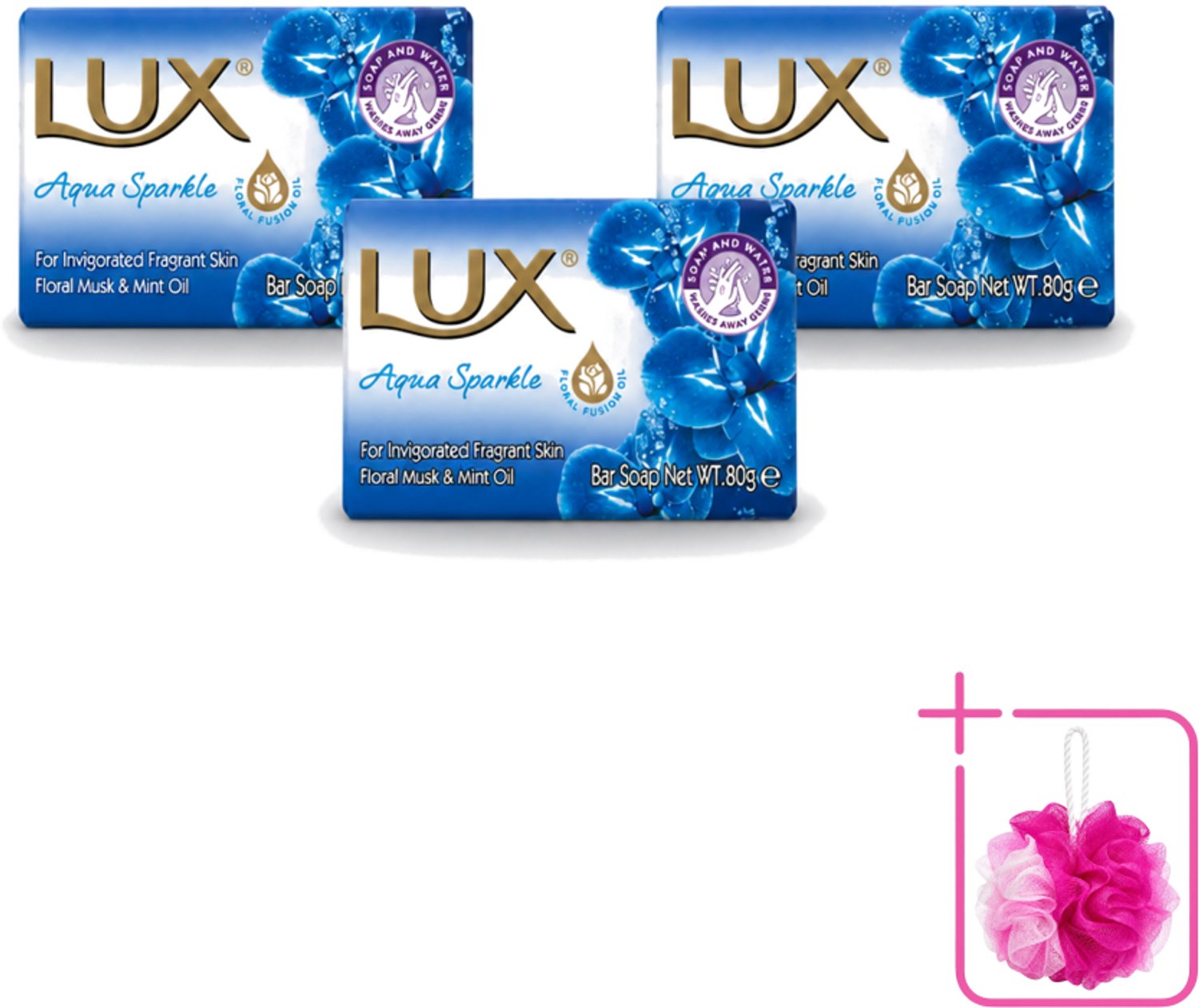 3 x Lux – Bar Soap – Aqua Sparkle – 80 g - Bulkverpakking - Zeeptablet Aqua Sparkle - Douchemop - Reiniging